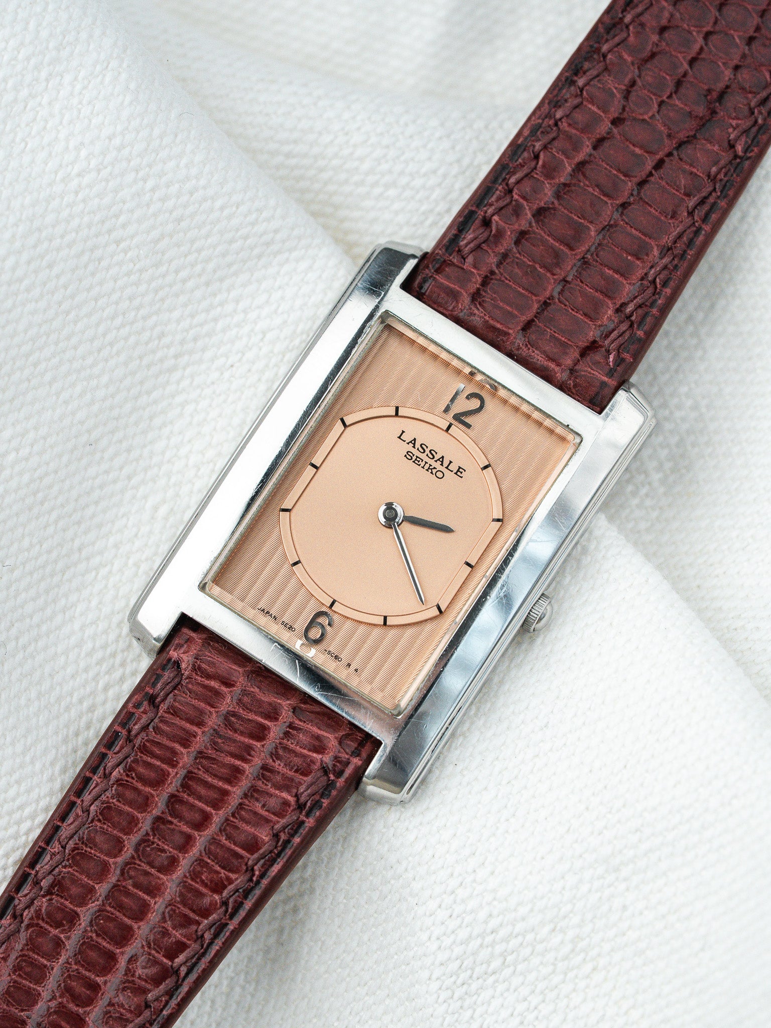 Montre Seiko Lassale Vintage - Tank Saumon Tapisserie (1996) - Atelier Victor