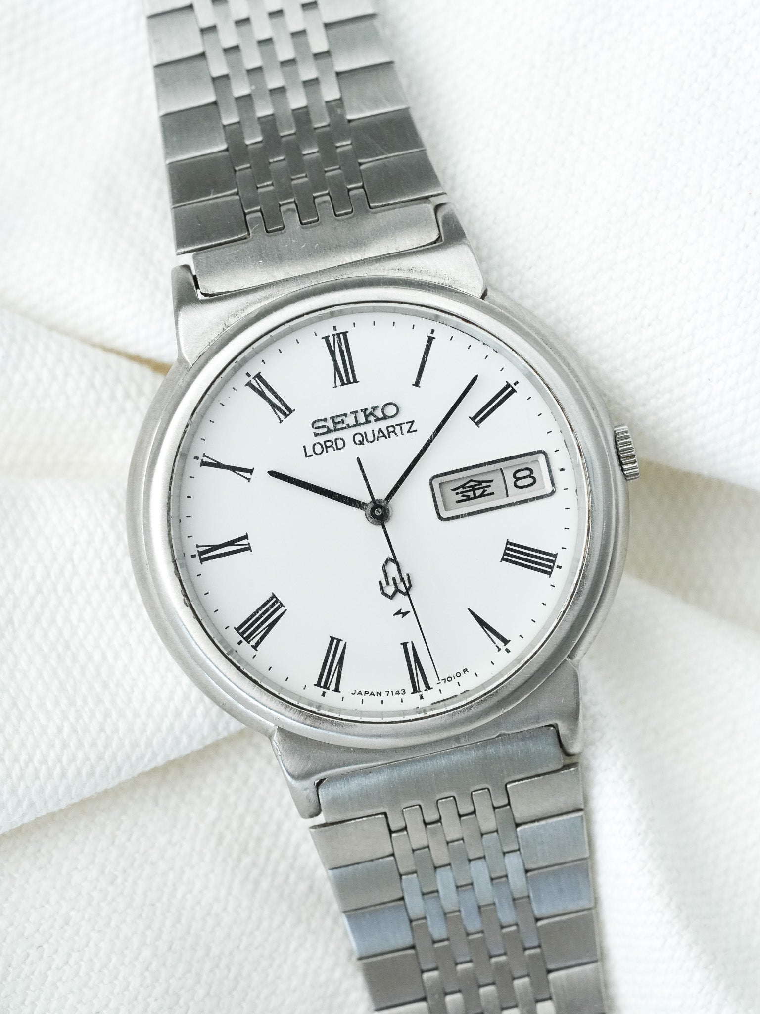 Montre Seiko Lord Quartz Vintage - Daydate Kanji Acier Romain (1979) - Atelier Victor