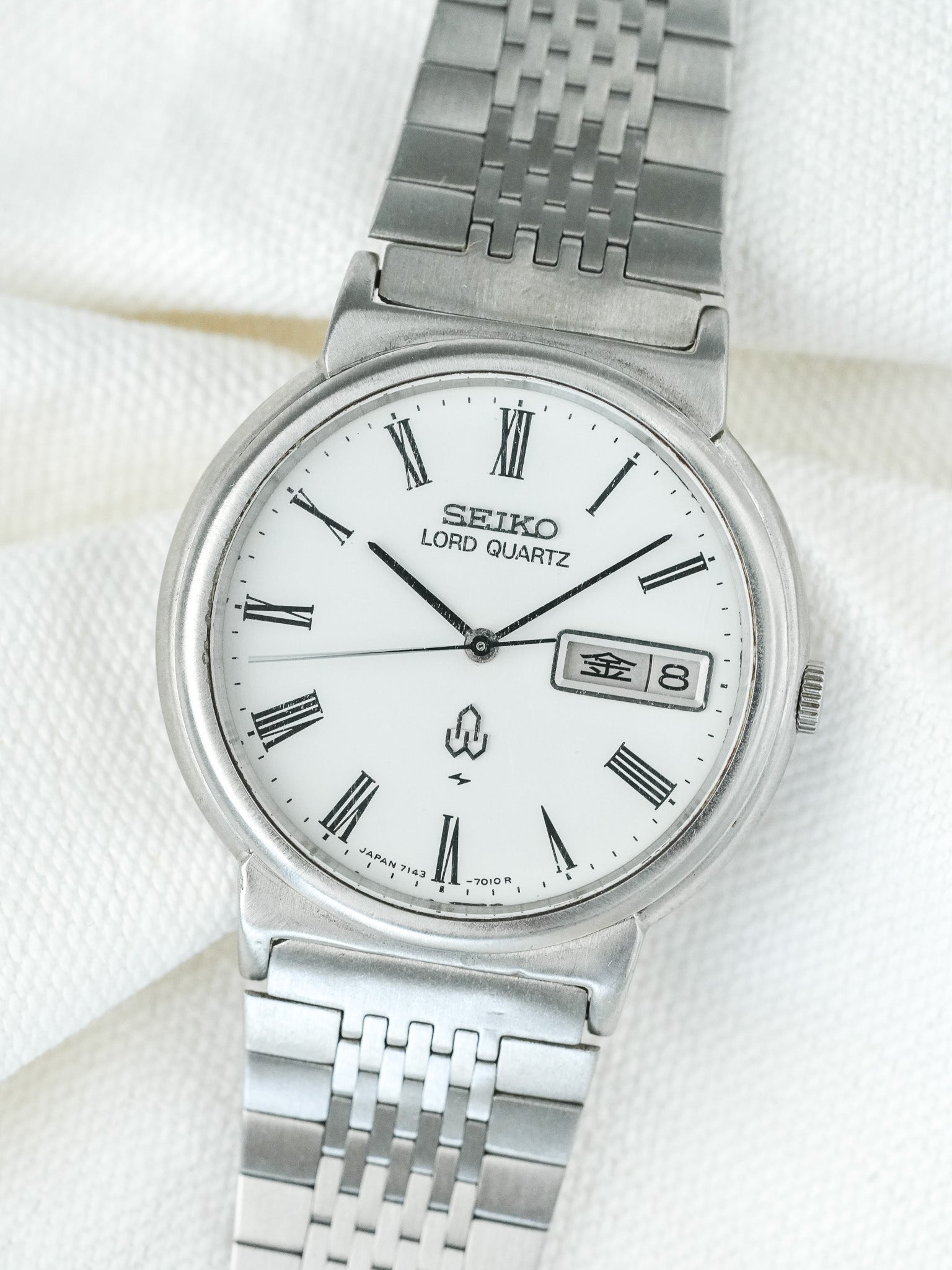 Montre Seiko Lord Quartz Vintage - Daydate Kanji Acier Romain (1979) - Atelier Victor