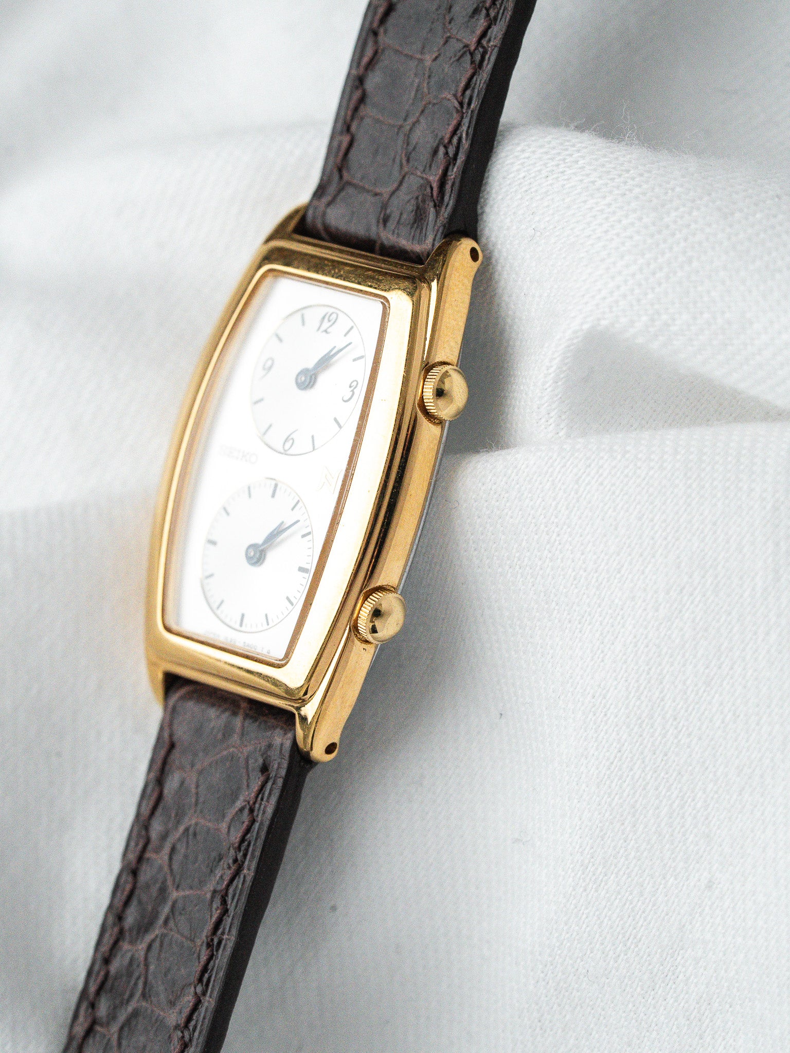 Montre Seiko Noie Dual Time 1E20-3A00 Plaqué Or — Tonneau (1995)