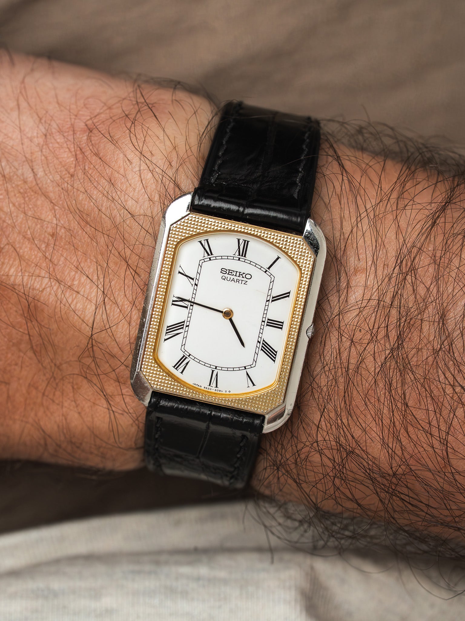 Vintage Seiko Quartz Gold-Plated Tonneau — Roman Clous de Paris