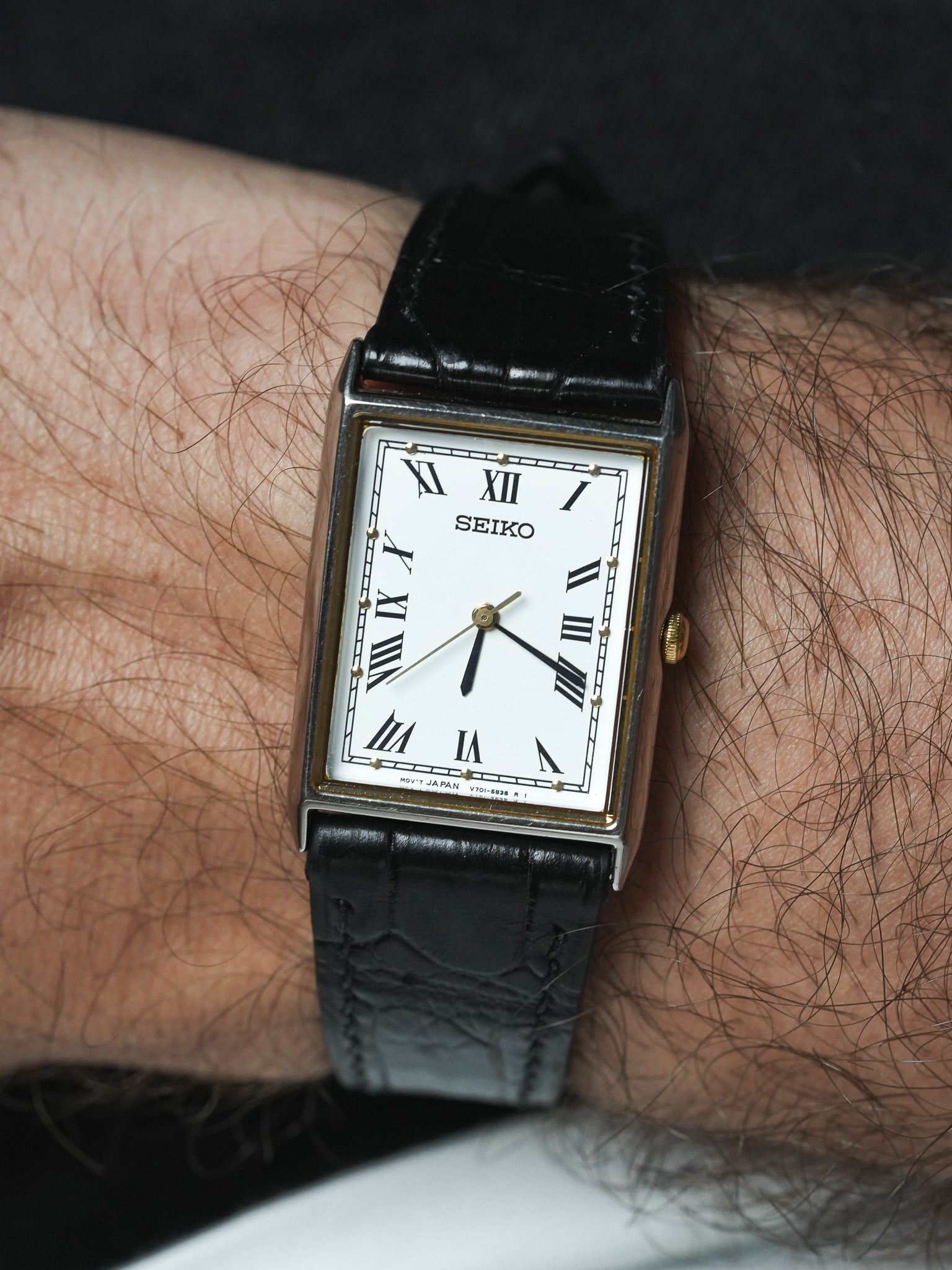 Vintage Seiko Watch - Tank Steel Roman Gold Inserts (1996) 