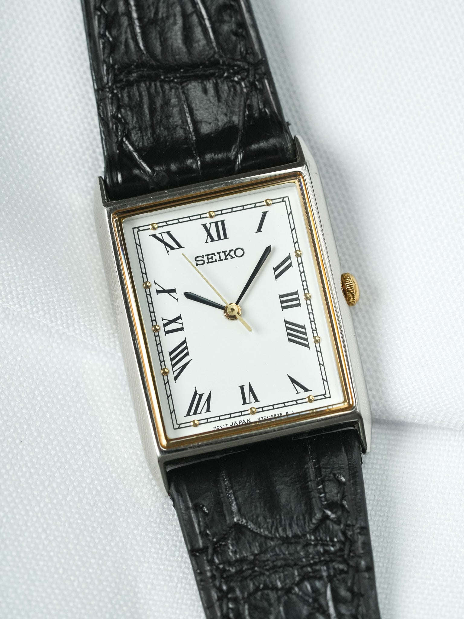 Vintage Seiko Watch - Tank Steel Roman Gold Inserts (1996) 