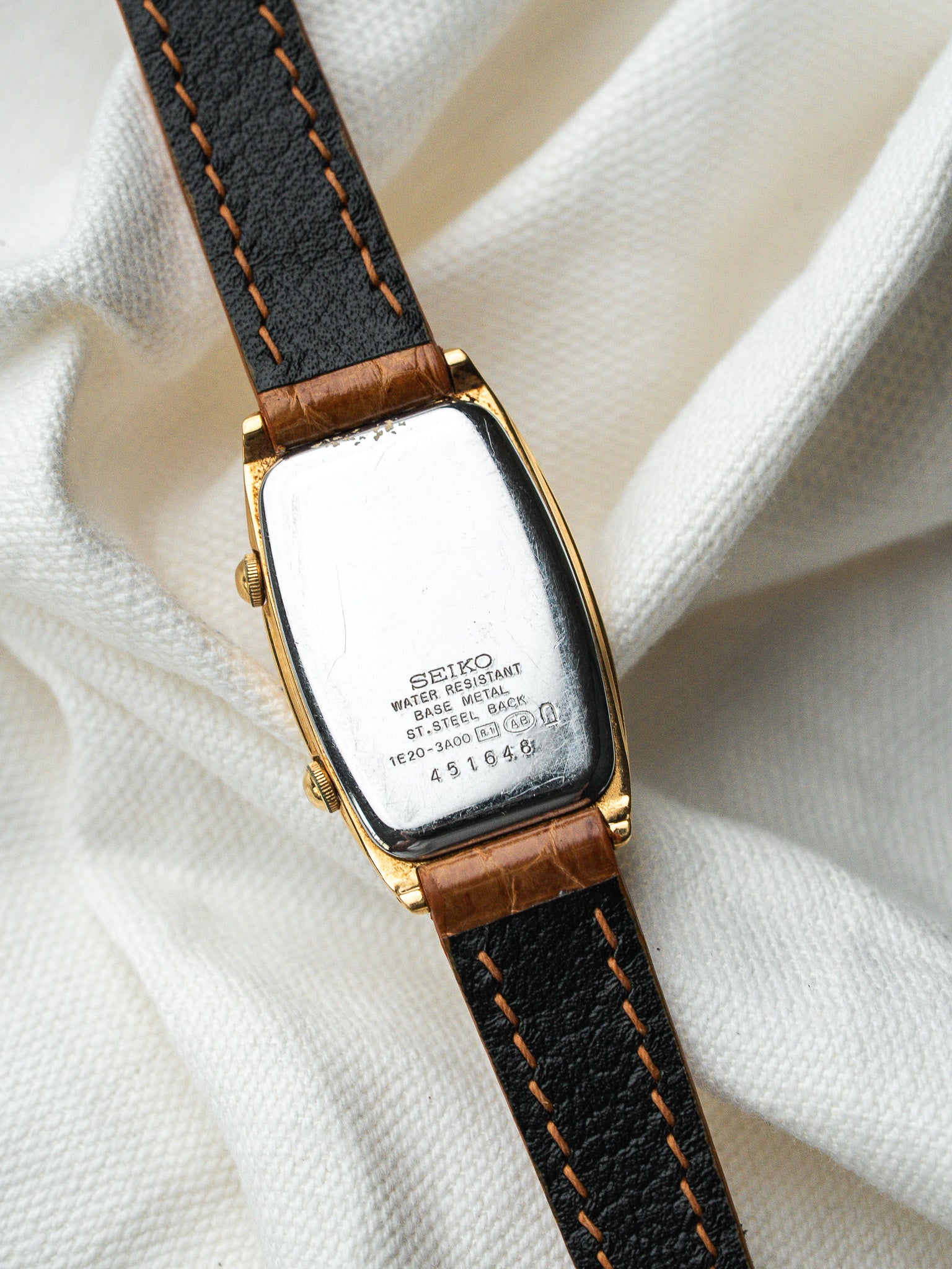 Montre Seiko Vintage - Tank "Dual Time" Plaqué or Camel (2004) - Atelier Victor