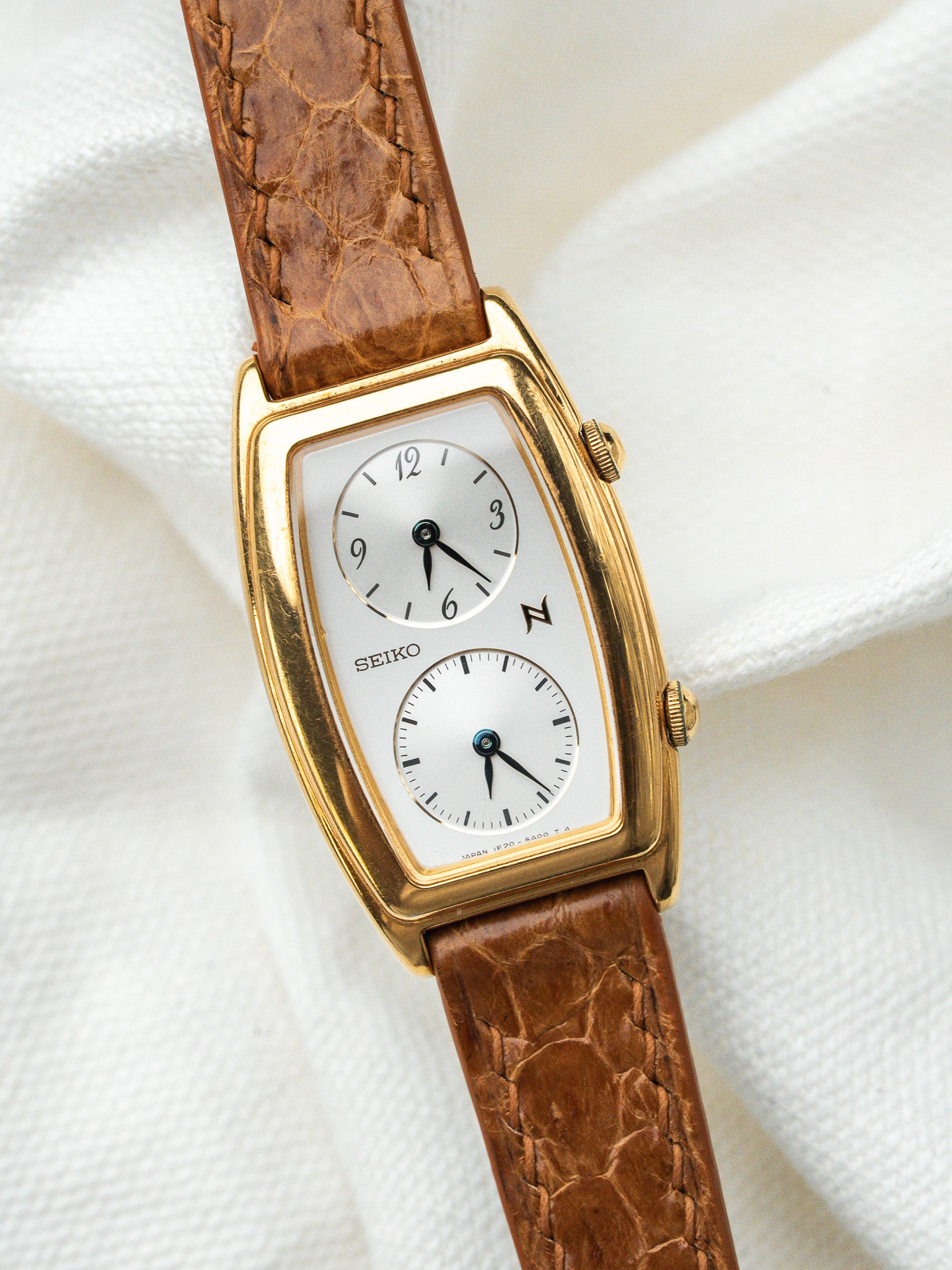 Montre Seiko Vintage - Tank "Dual Time" Plaqué or Camel (2004) - Atelier Victor