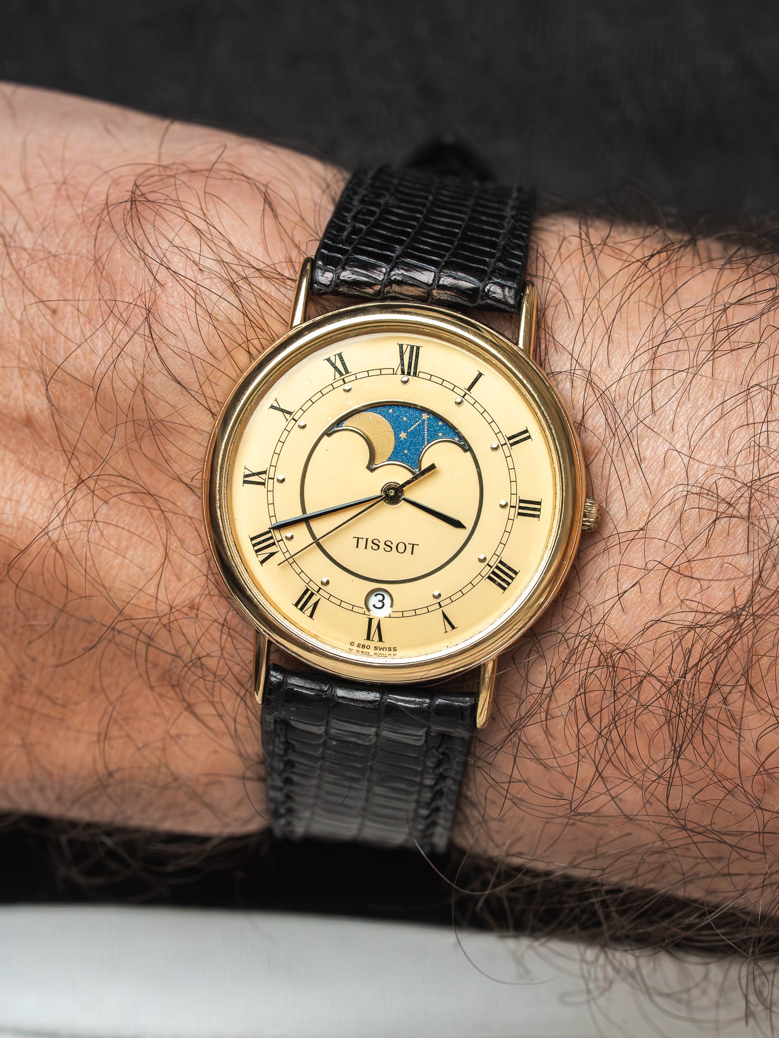 Tissot C280 Watch Gold-Plated — Moonphase Golden Dial (1990s