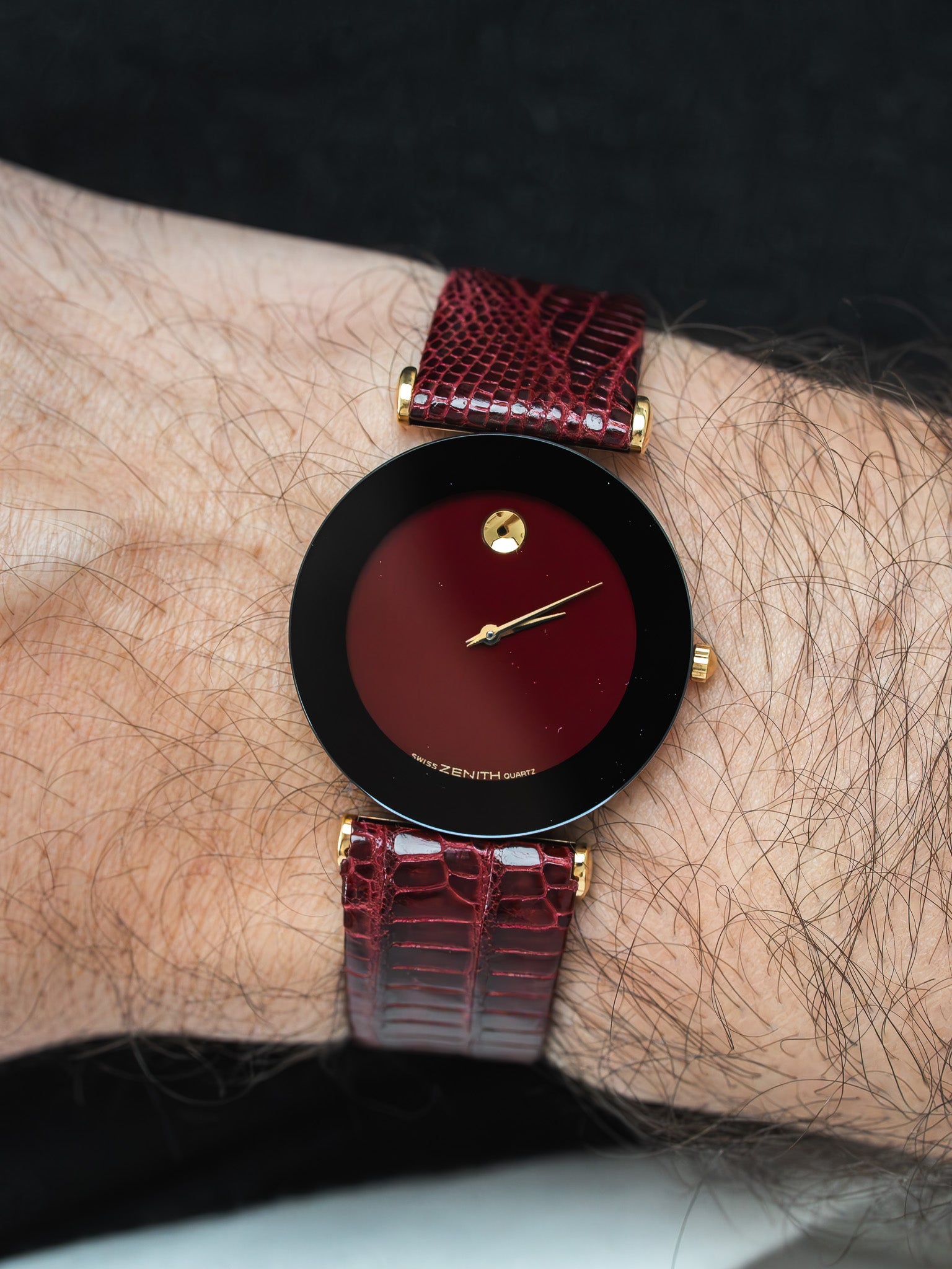 Vintage Zenith Museum Gold-Plated Watch — Bordeaux Dial with Gold