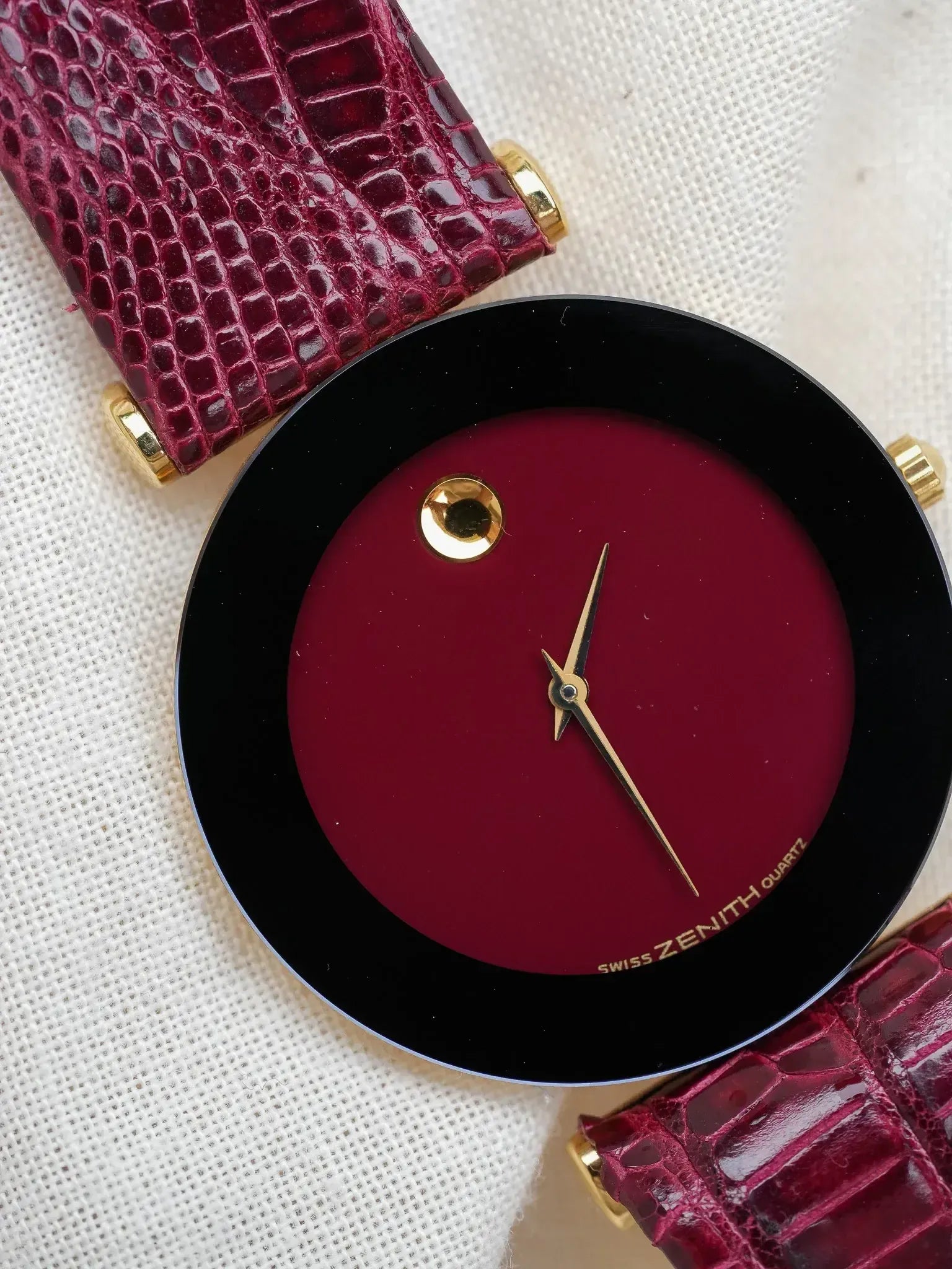 Vintage Zenith Museum Gold-Plated Watch — Bordeaux Dial with Gold