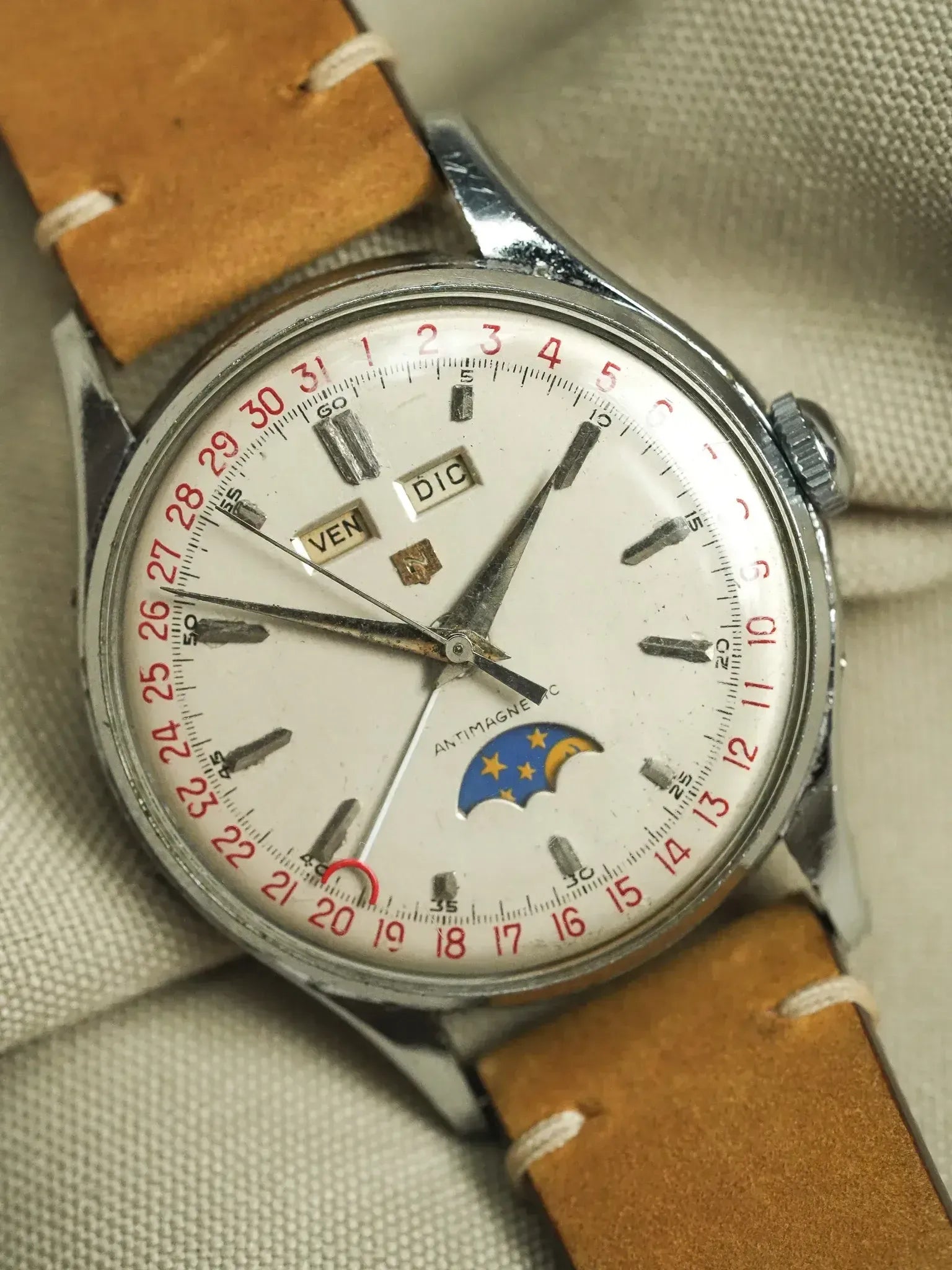 Nobellux - Valjoux 90 Acero Fase lunar Calendario triple - 1950s 