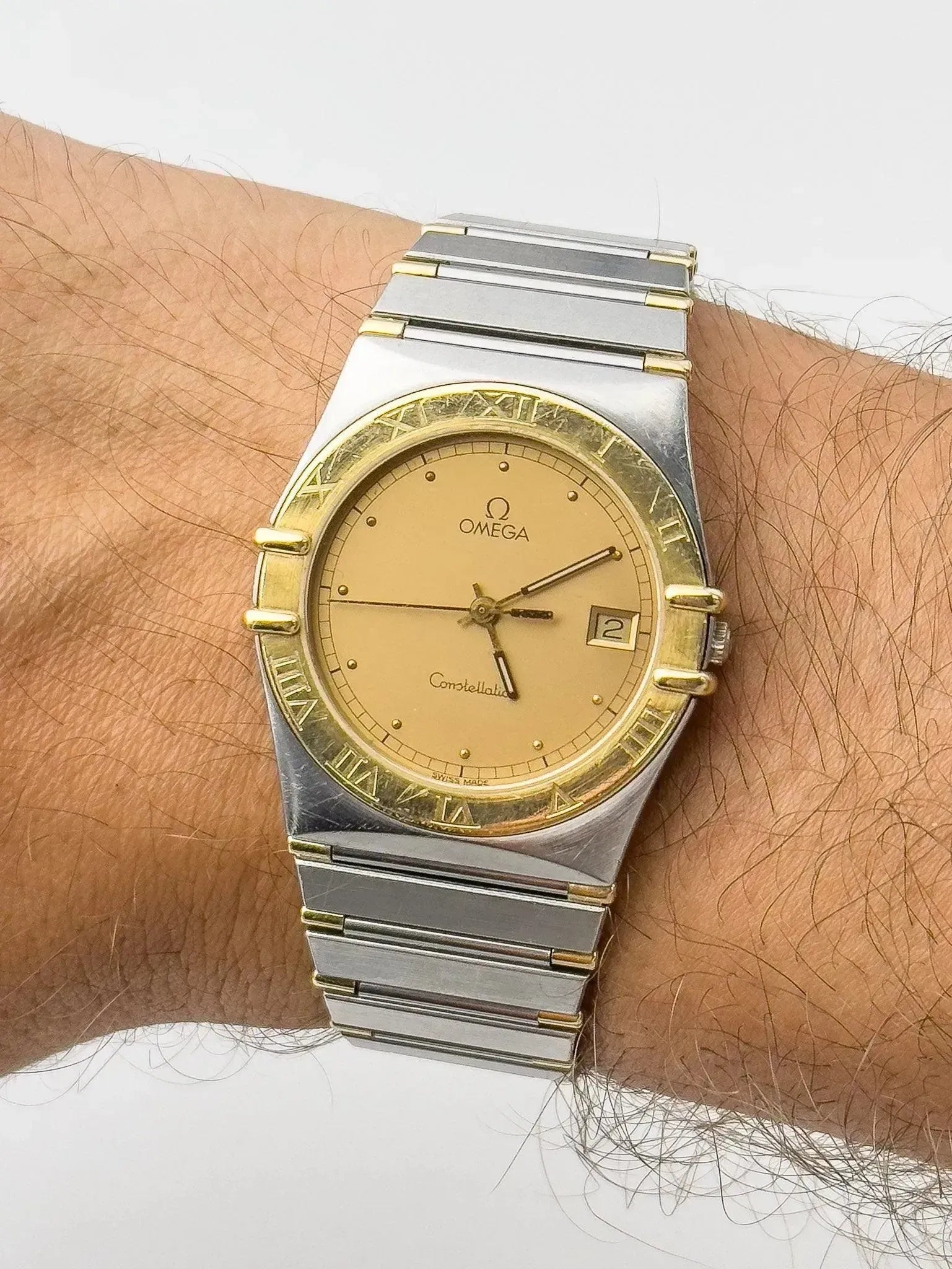 Omega - Constellation Manhattan Acier & Or 18k Date Cadran Or - 1990s - Atelier Victor