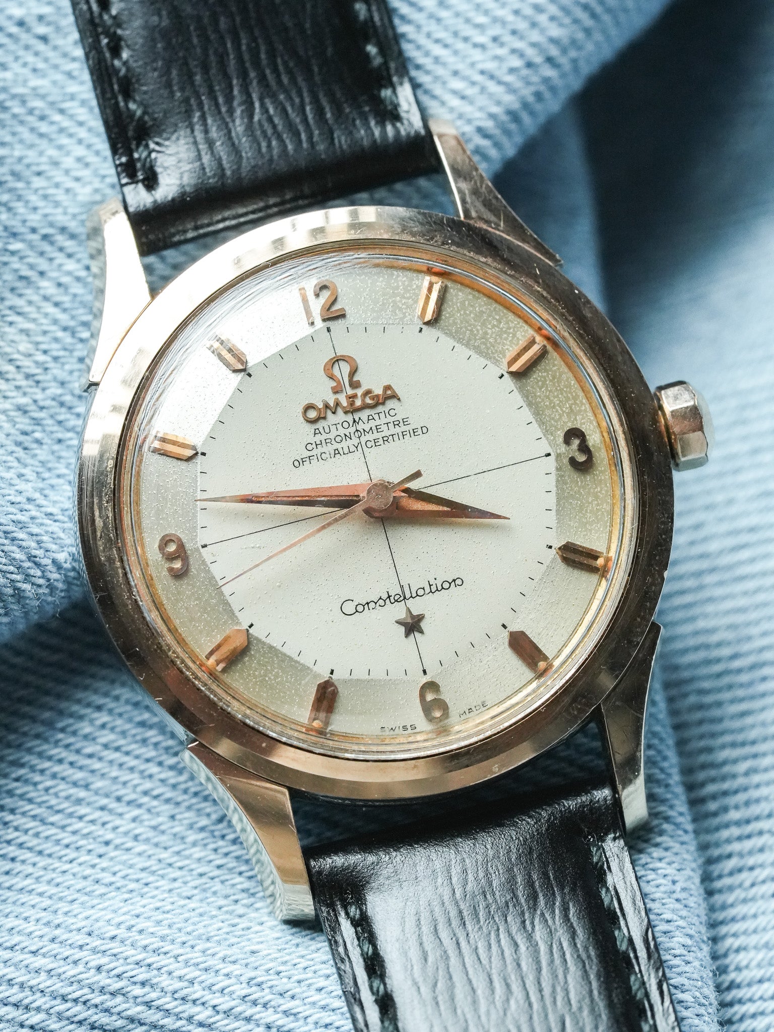 Omega - Constellation Pie Pan 2852 Crosshair Acier Or rose - 1958 - Atelier Victor - Vintage Watch Shop