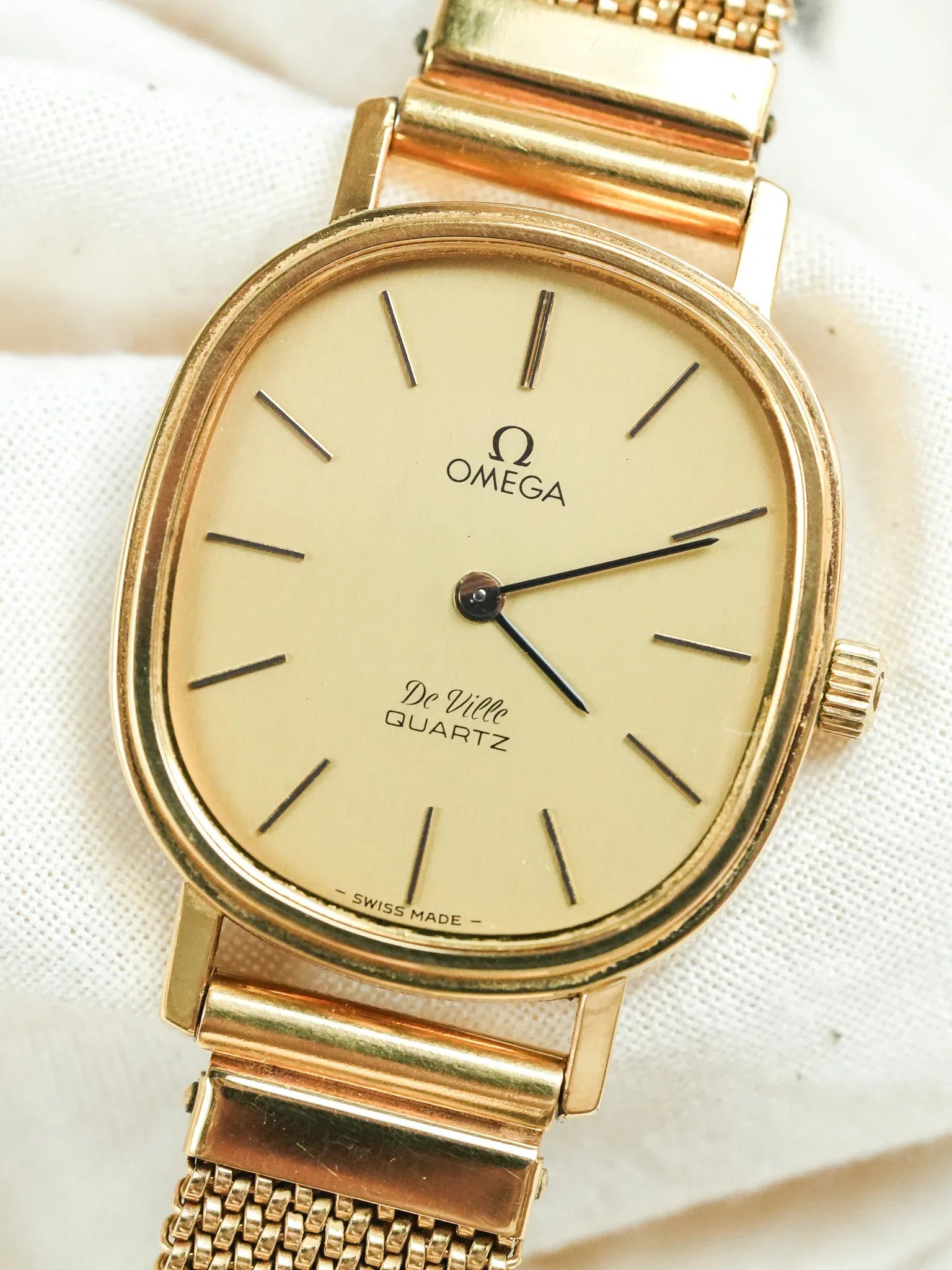 Omega - De Ville 191.0046 Tonneau plaqué or bracelet maille - 1978 - Atelier Victor