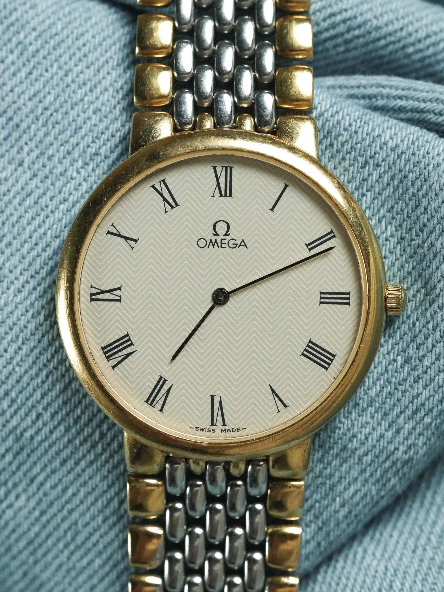 Omega - De Ville Ronde Maille Acier Or EXTRA PLATE - 1986 - Atelier Victor
