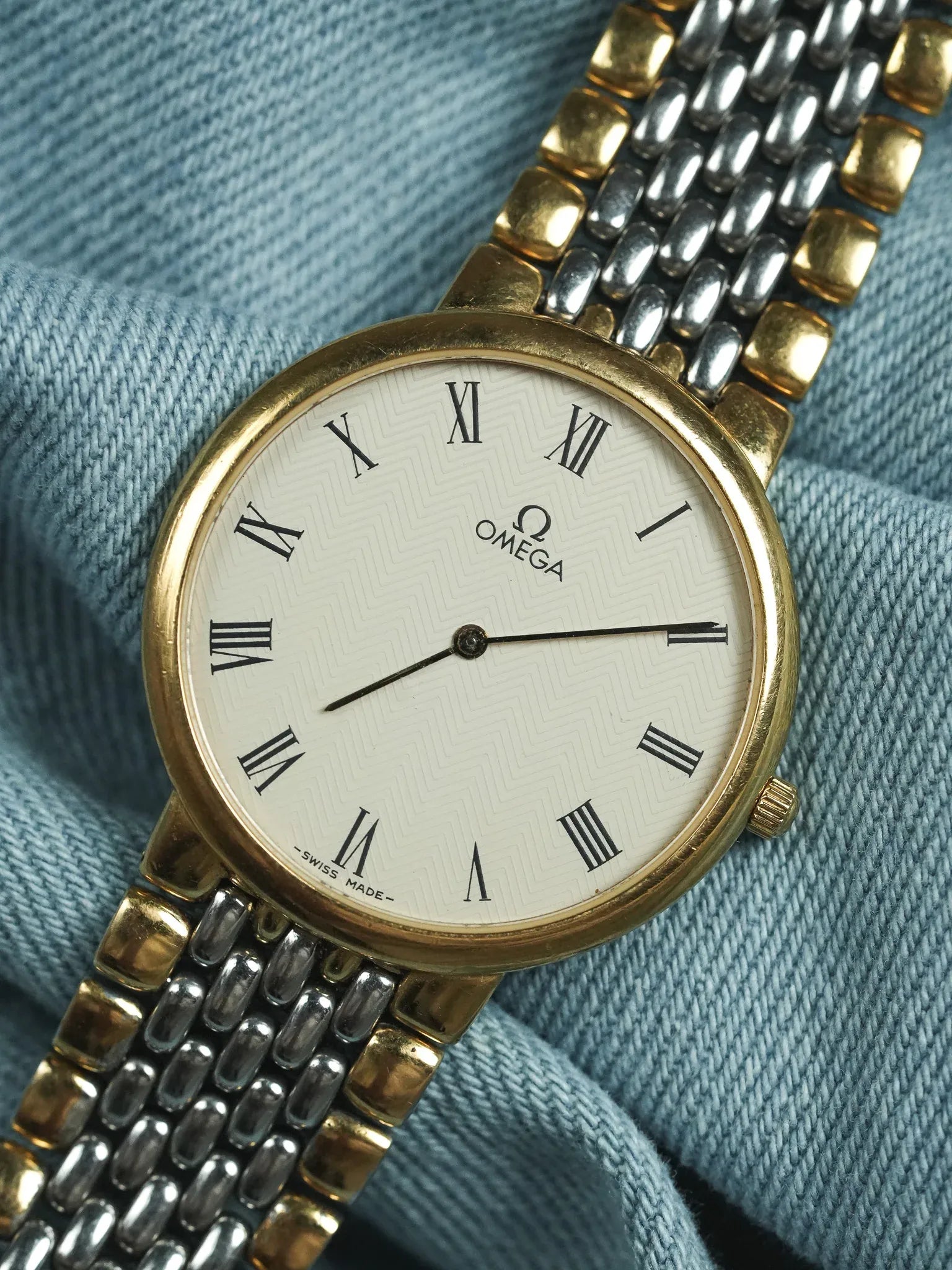 Omega - De Ville Ronde Maille Acier Or EXTRA PLATE - 1986 - Atelier Victor