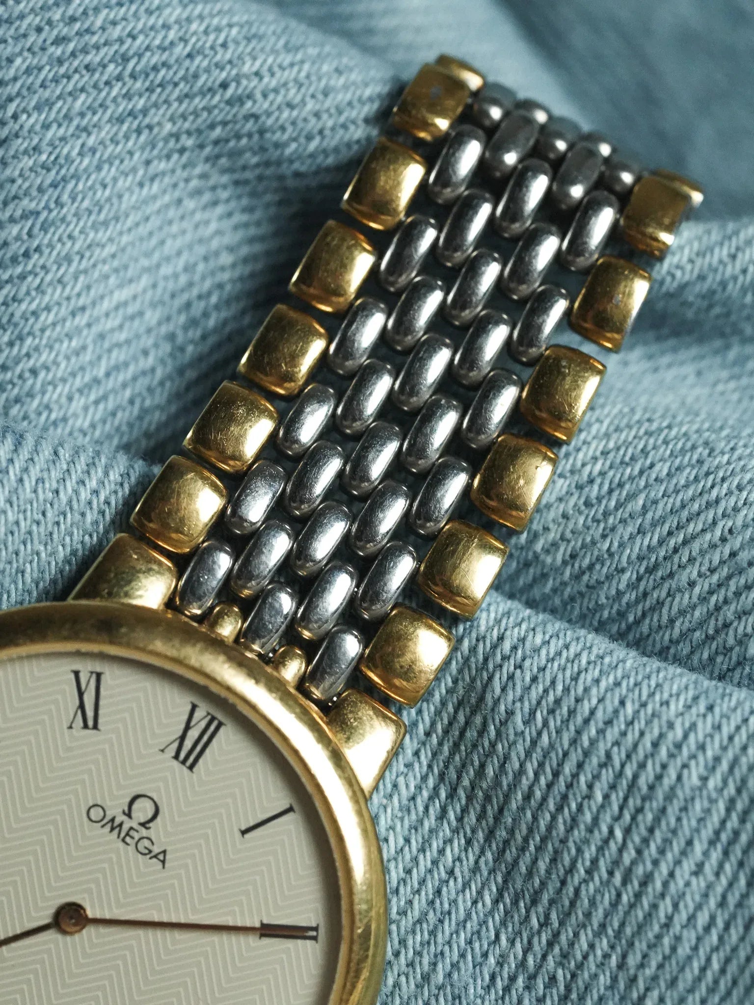 Omega - De Ville Ronde Maille Acier Or EXTRA PLATE - 1986 - Atelier Victor