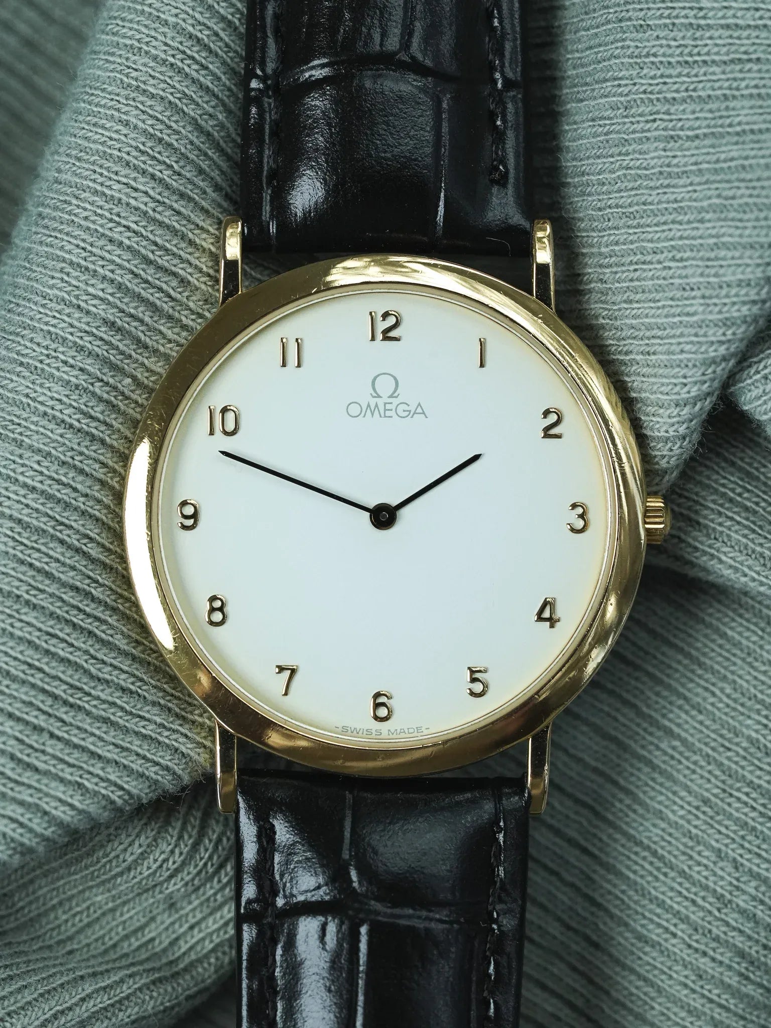 Omega - Gold Plated Round Date White Dial Arabic Numerals - 1991 