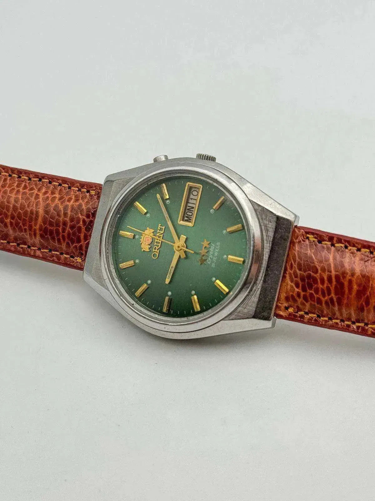 Orient - Daydate Cadran Vert cuir marron - 1970s - Atelier Victor