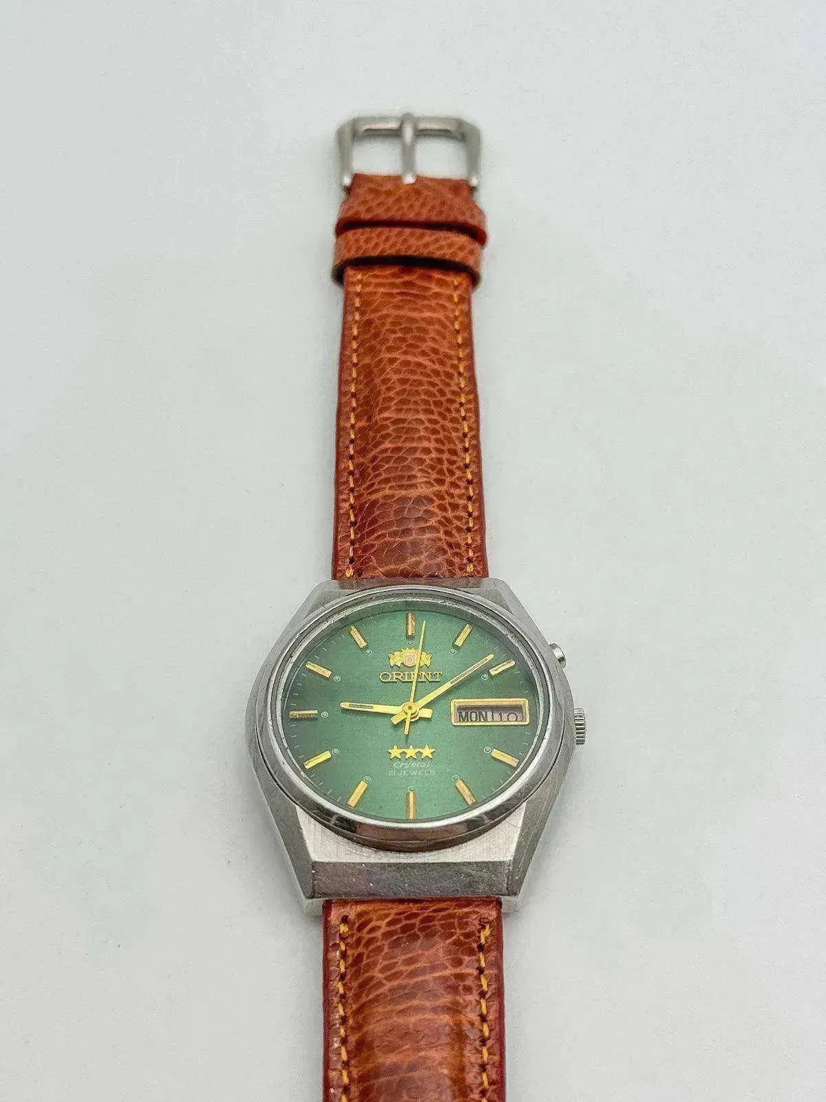 Orient - Daydate Cadran Vert cuir marron - 1970s - Atelier Victor - Vintage  Shop