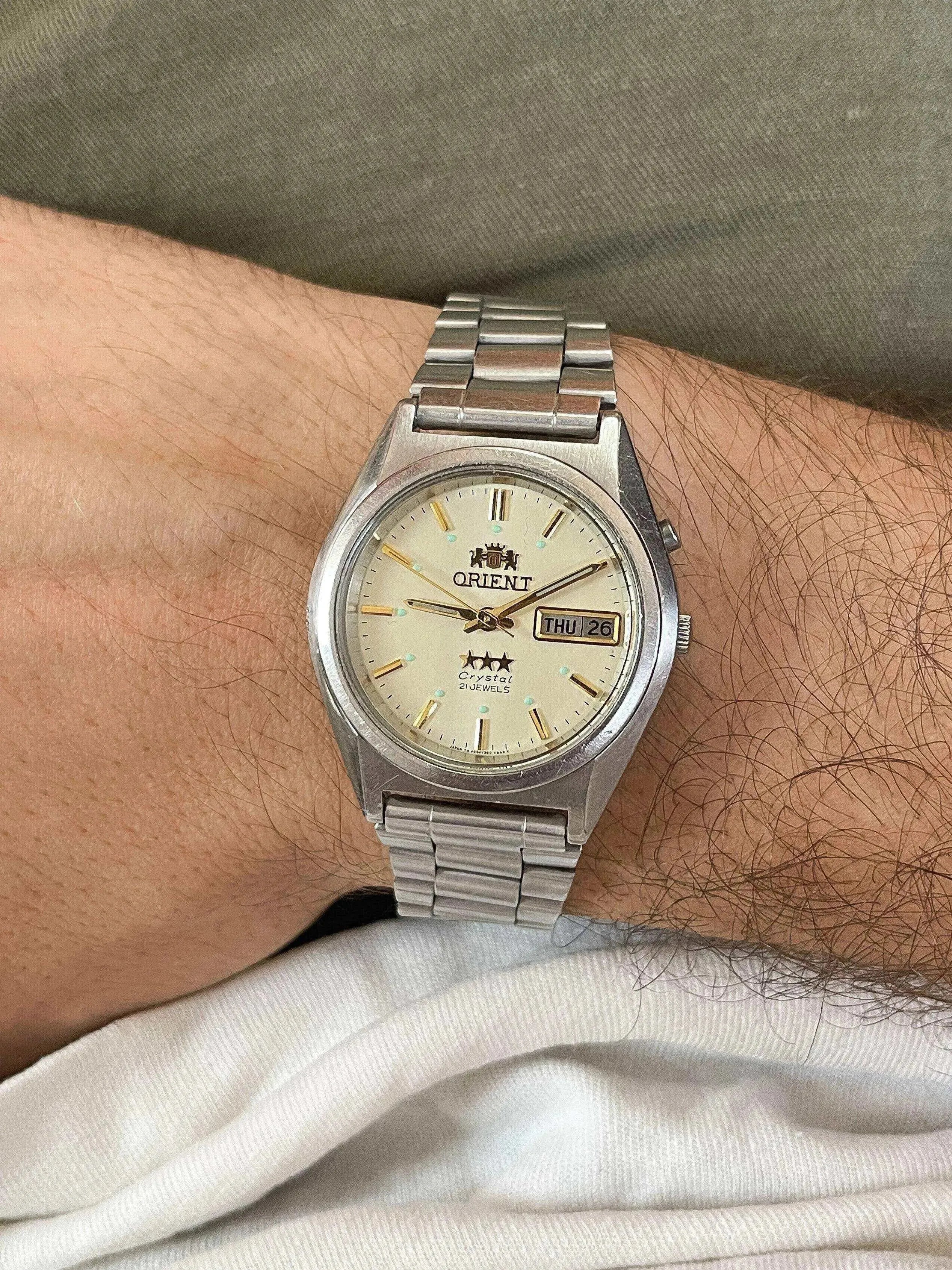 Orient - White Stars Dial Daydate Turquoise Dots - 1980s - Atelier Victor Paris - Vintage Watch Shop Dubai