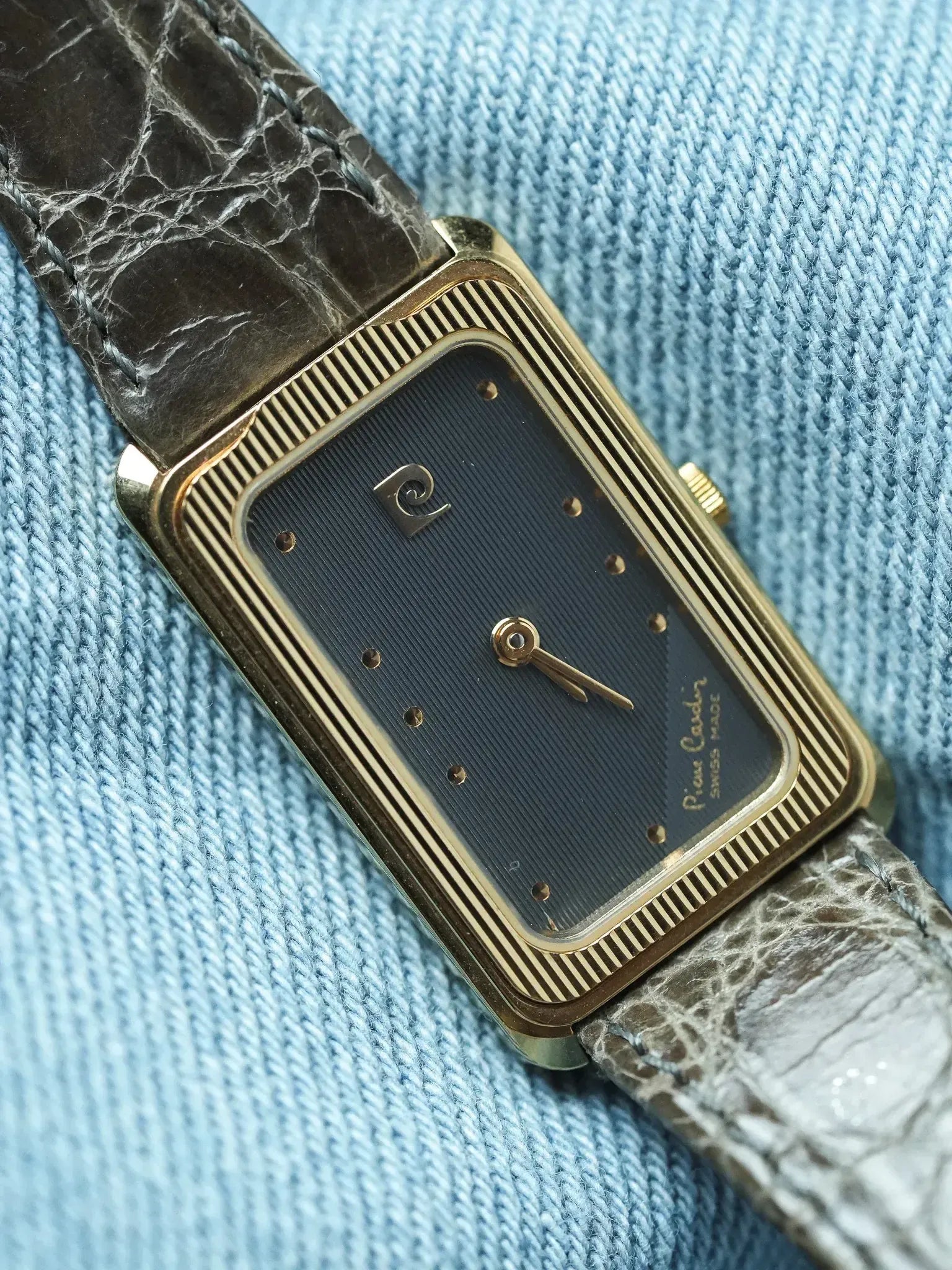 PIerre Cardin - Tank Elongated Gold Gray Dial - NOS - 1980s