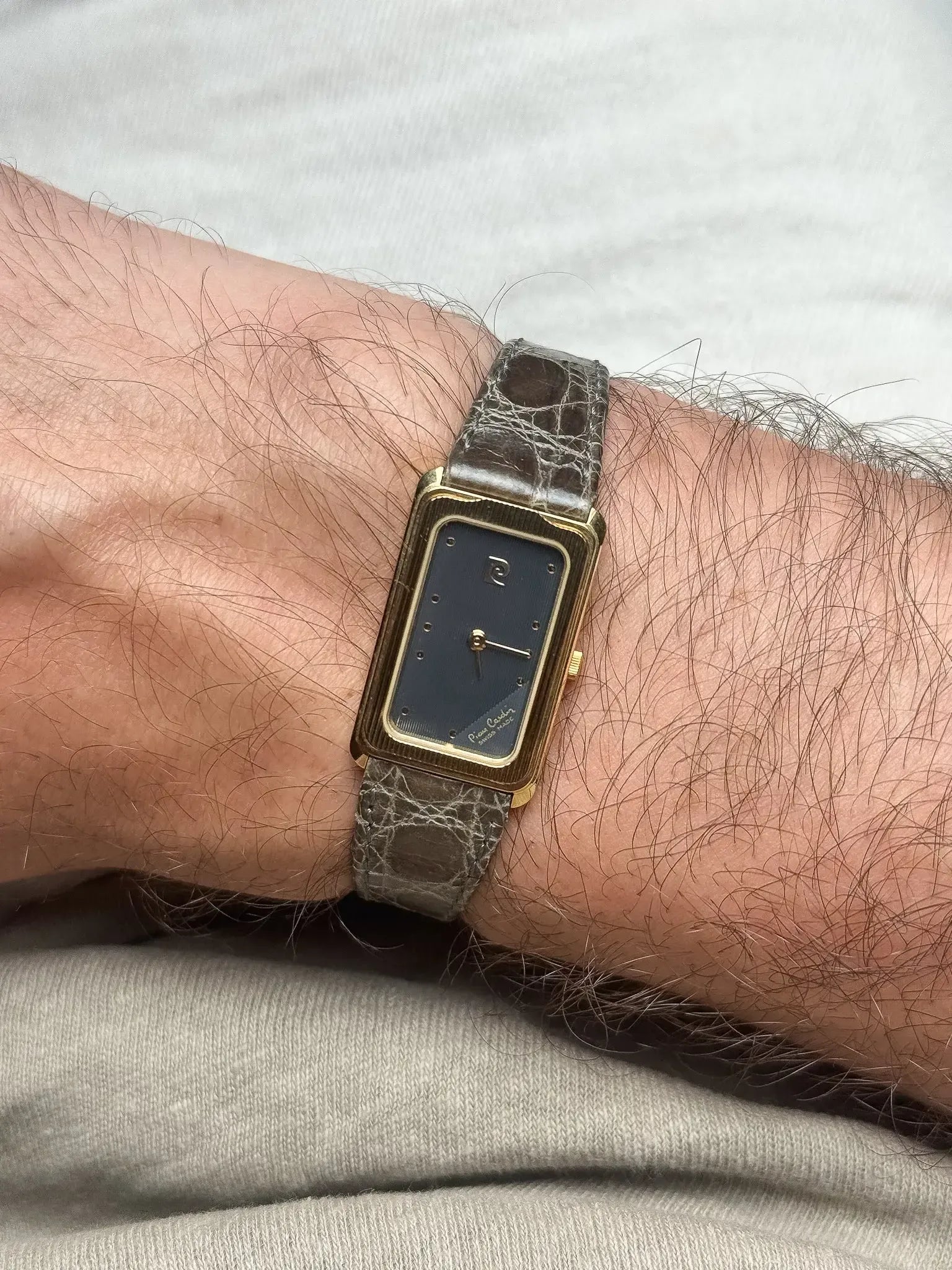 PIerre Cardin - Tank Elongated Gold Gray Dial - NOS - 1980s