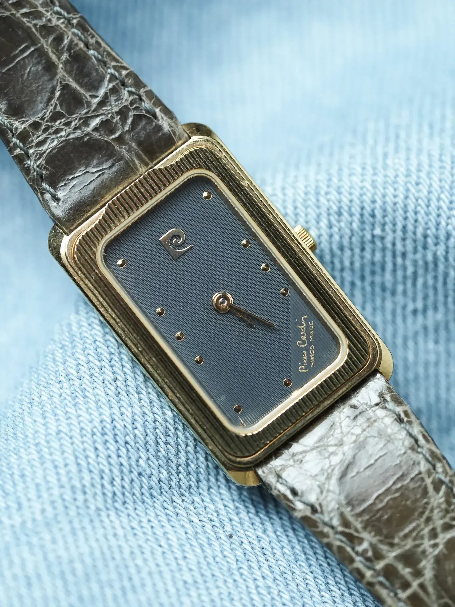 PIerre Cardin - Tank Elongated Gold Gray Dial - NOS - 1980s