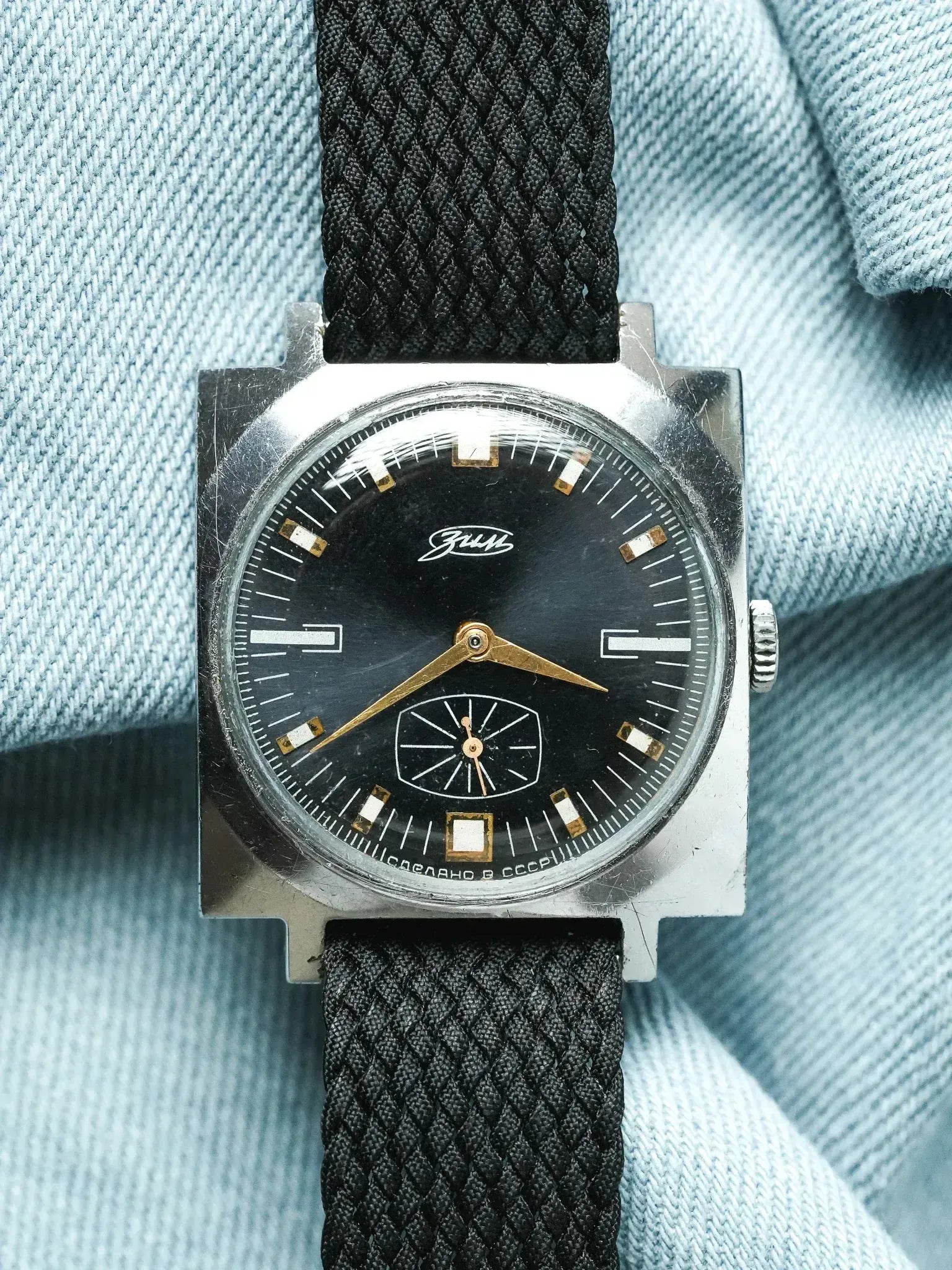 Pobeda Zim - Black Steel Square sub-second - 1960s - Atelier Victor