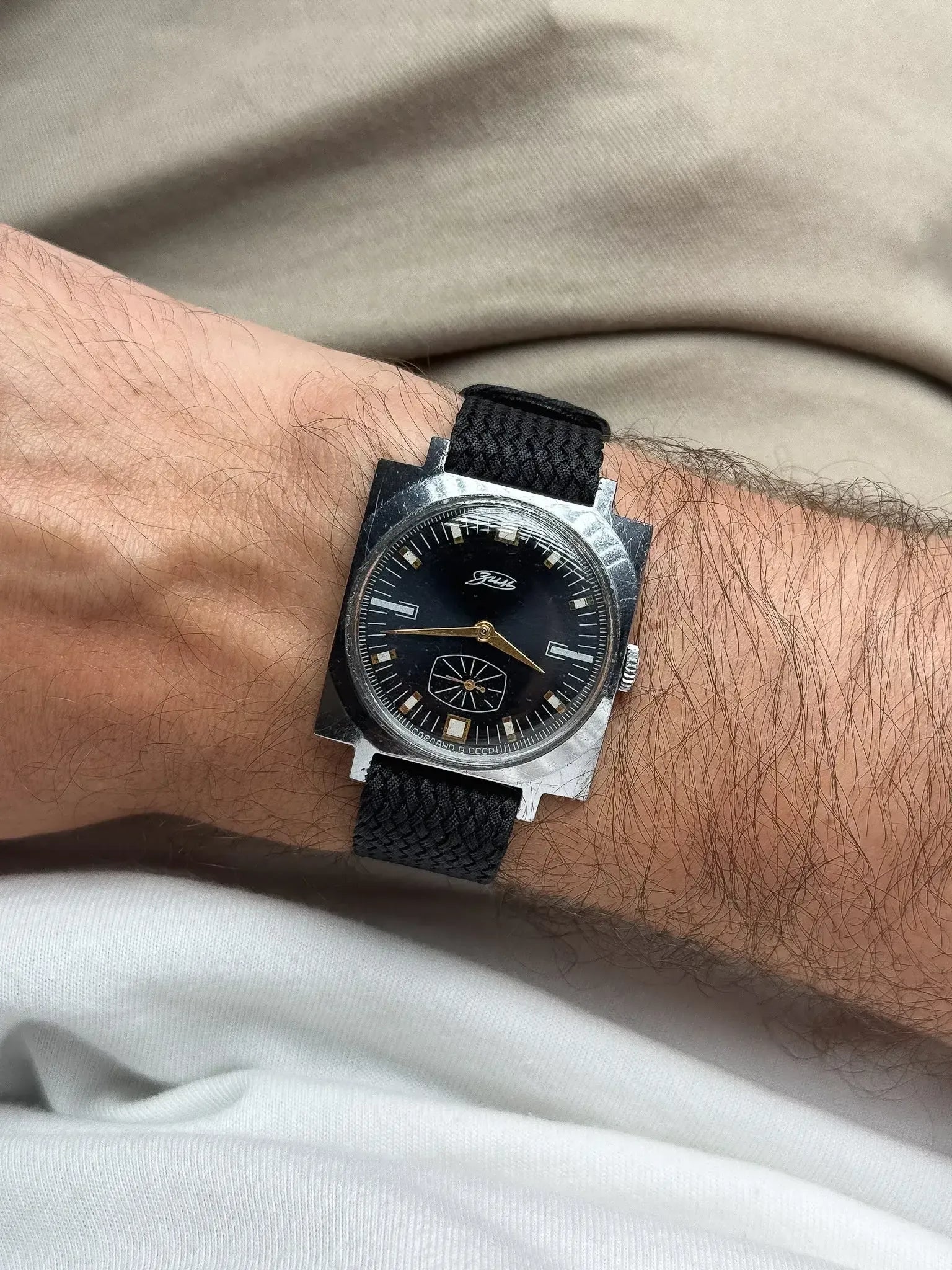 Pobeda Zim - Black Steel Square sub-second - 1960s - Atelier Victor