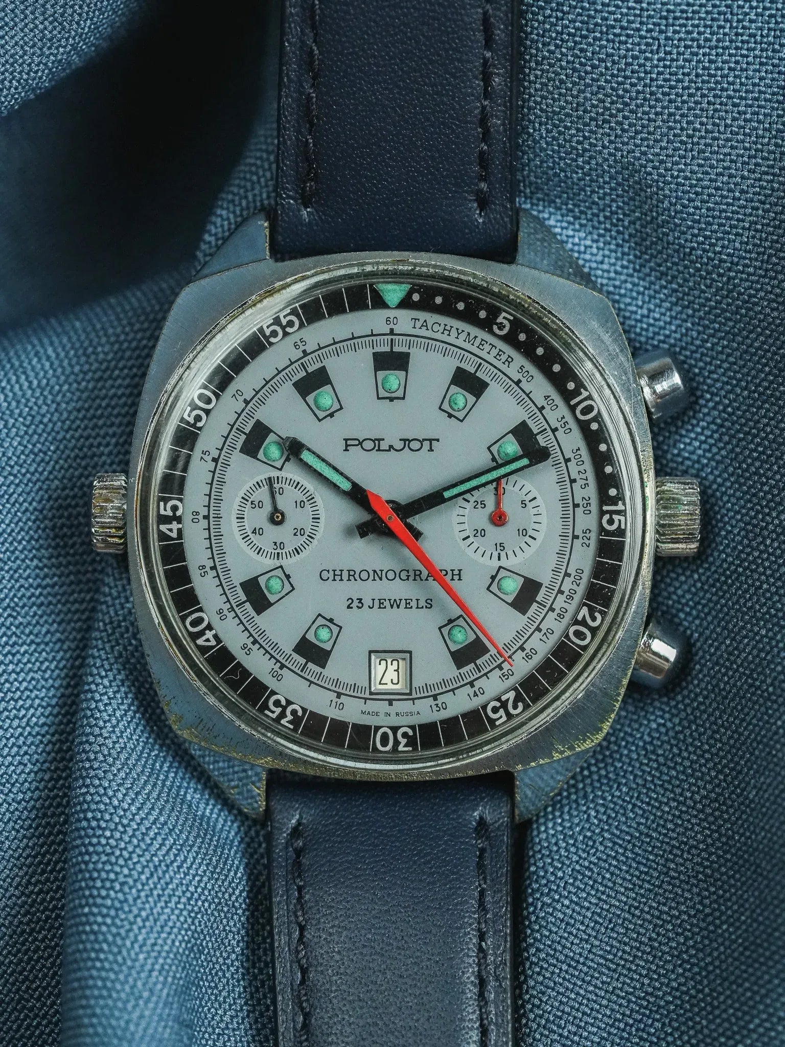 Poljot - Chronographe Date Bleu Lunette intérieure - 1960s - Atelier Victor