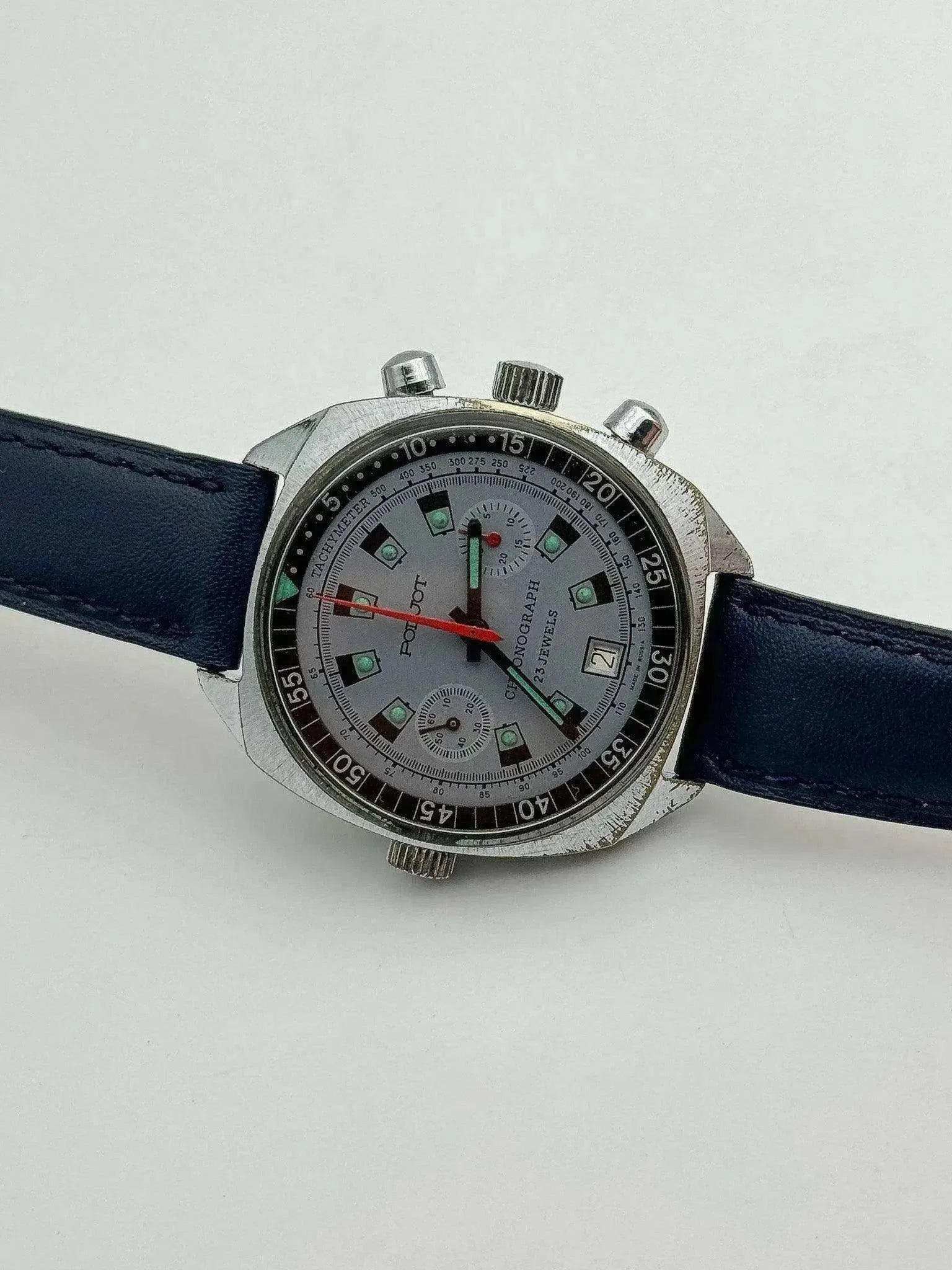 Poljot - Chronographe Date Bleu Lunette intérieure - 1960s - Atelier Victor - Vintage  Shop