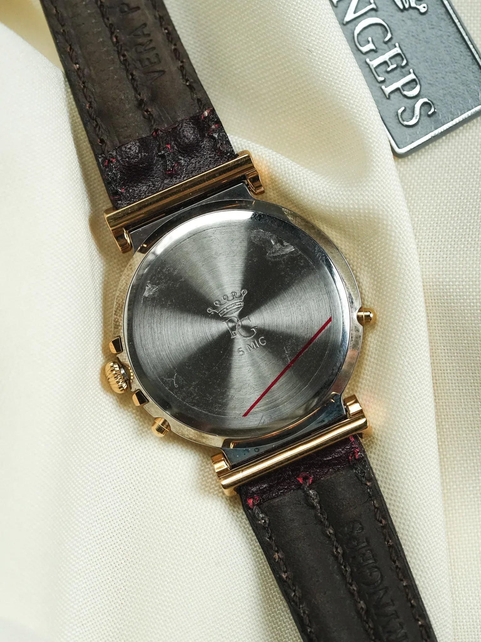 Pryngeps - Triple Date Phase de lunette Guilloché or cadran noir - NOS - 1990s - Atelier Victor