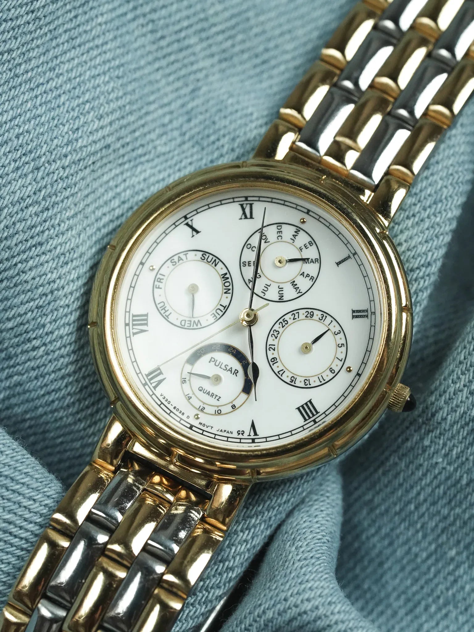 Pulsar x Seiko - Triple Date Acier Or Cabochon noir - 1998 - Atelier Victor