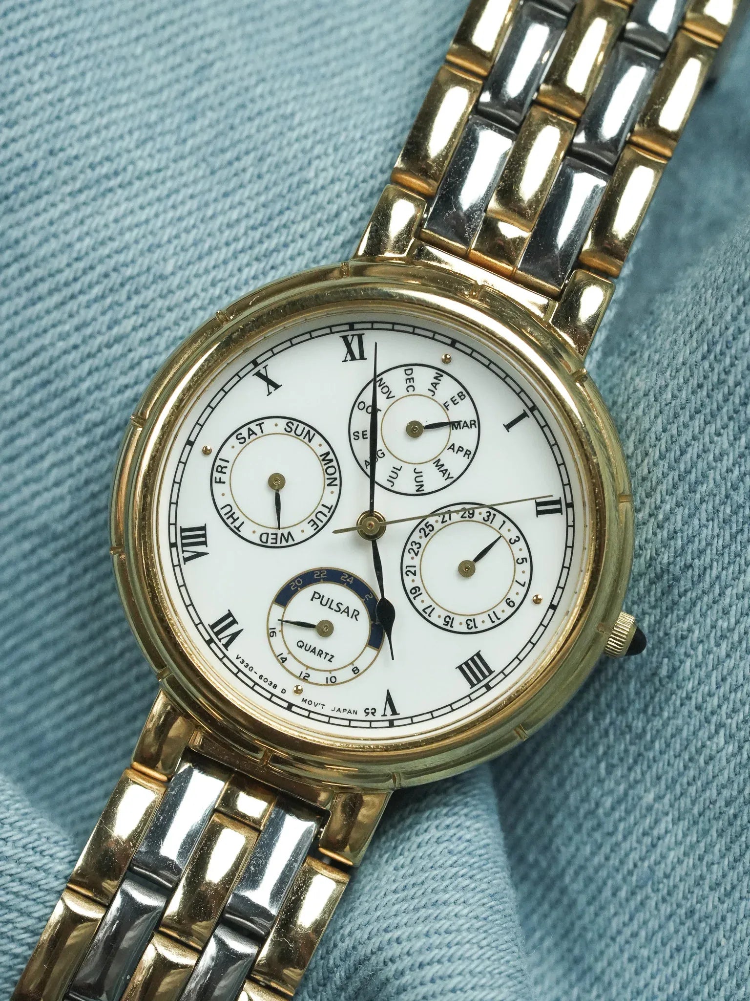 Pulsar x Seiko - Triple Date Acier Or Cabochon noir - 1998 - Atelier Victor