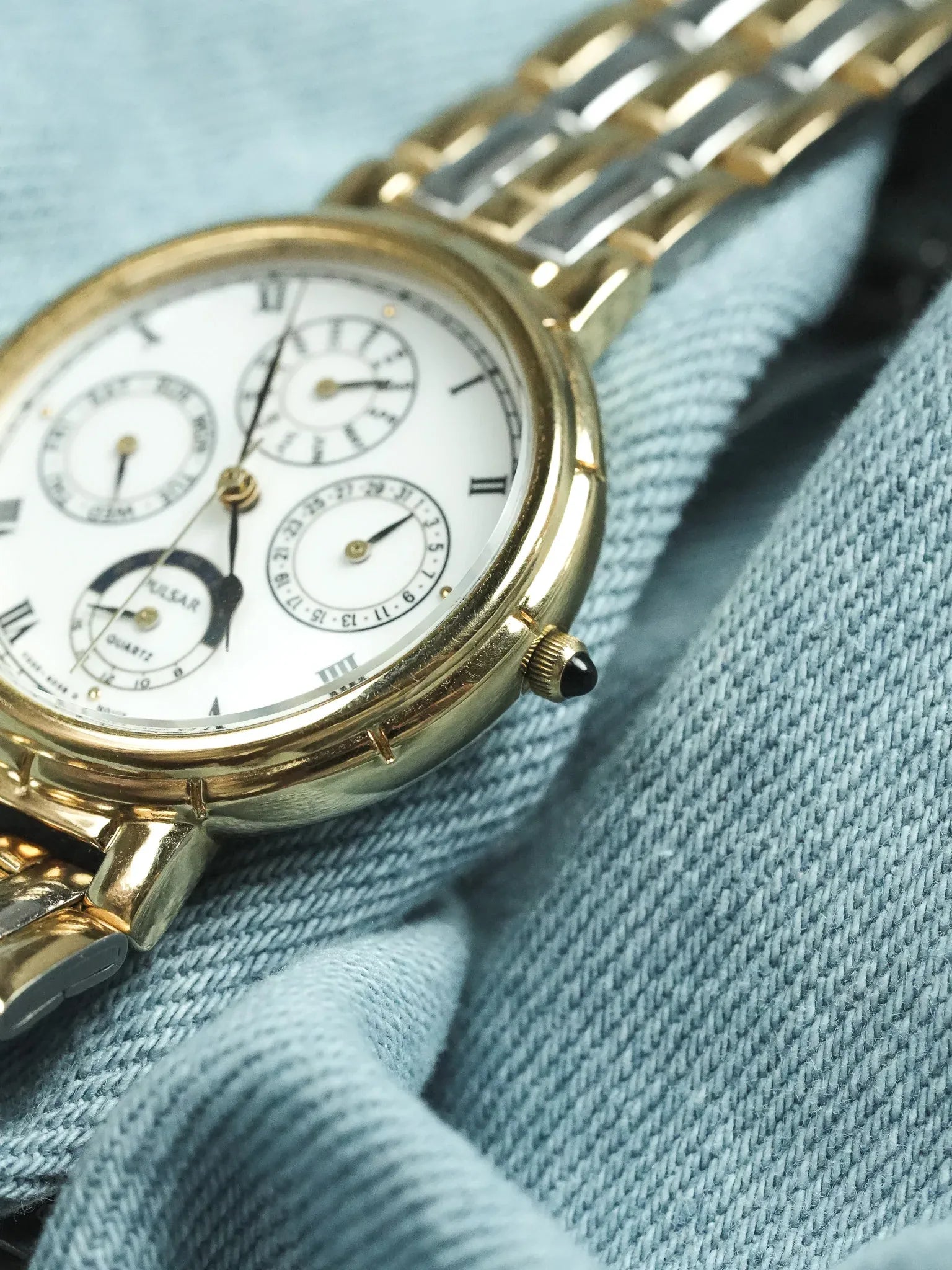 Pulsar x Seiko - Triple Date Acier Or Cabochon noir - 1998 - Atelier Victor