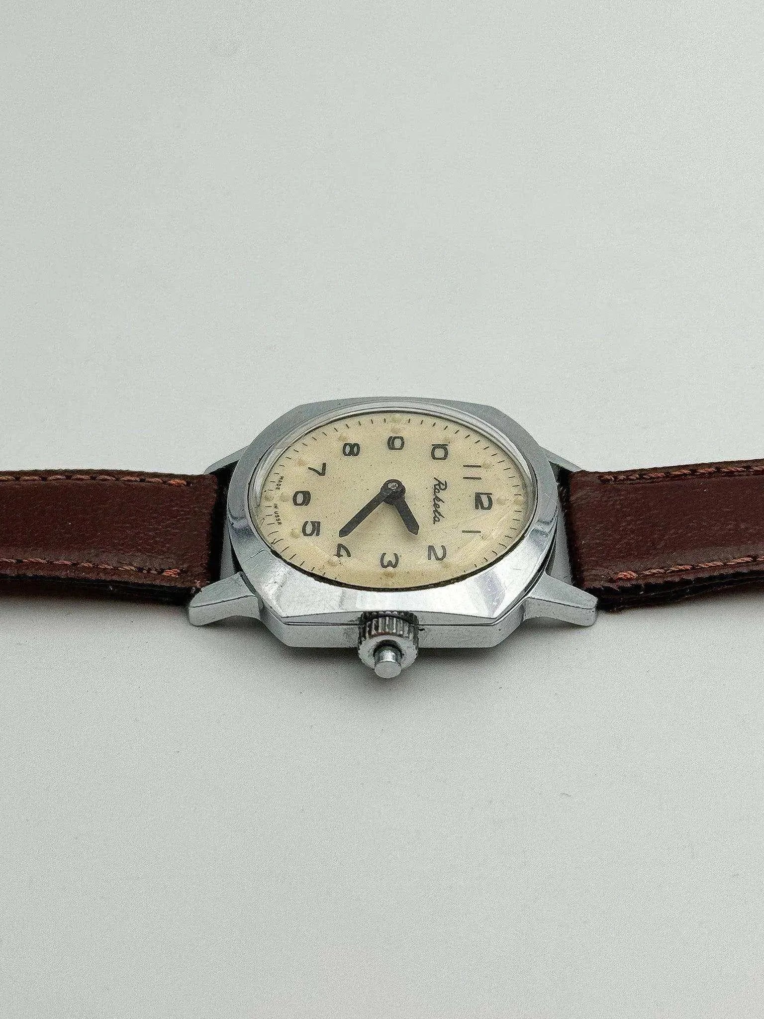 Raketa - Blind Cream Dial Brown Strap - 1980s - Atelier Victor Paris - Vintage Watch Shop Dubai
