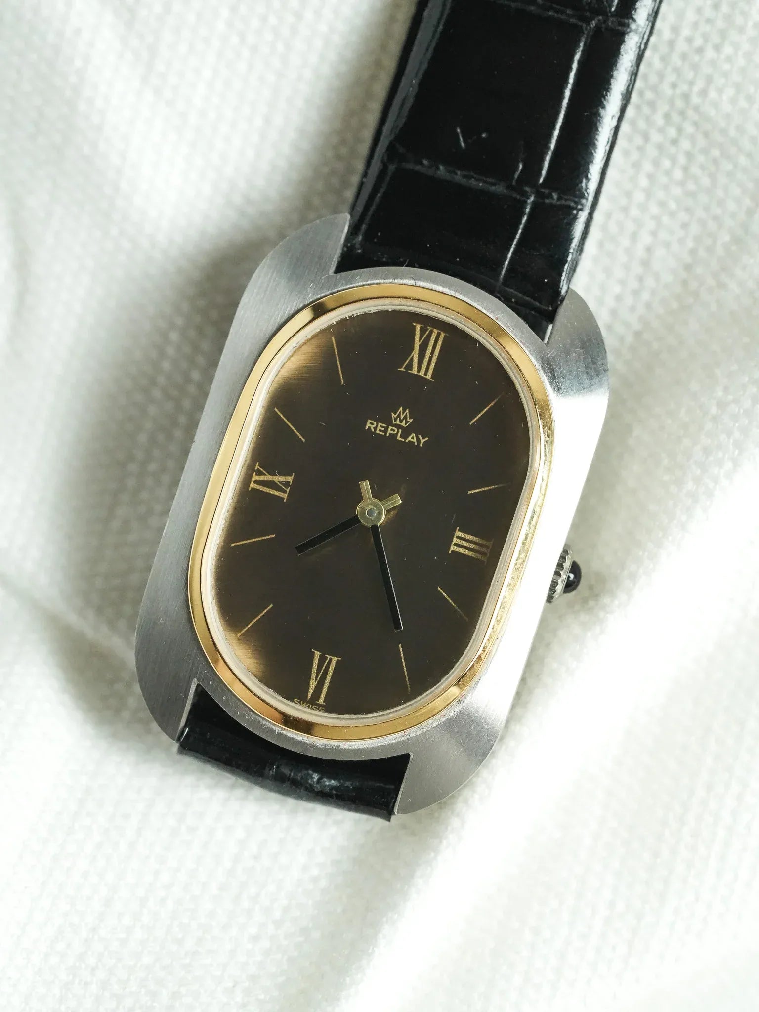 Replay - Ovale Acier Brossé Lunette or Acier Brossé - NOS - 1980s - Atelier Victor