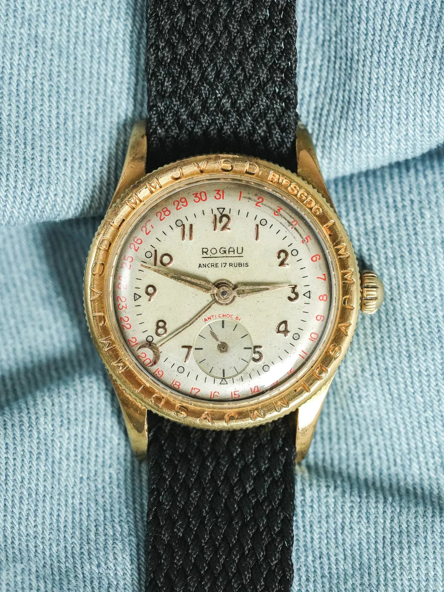 Rogau - Calengraphe Plaqué Or Patine - 1960s - Atelier Victor