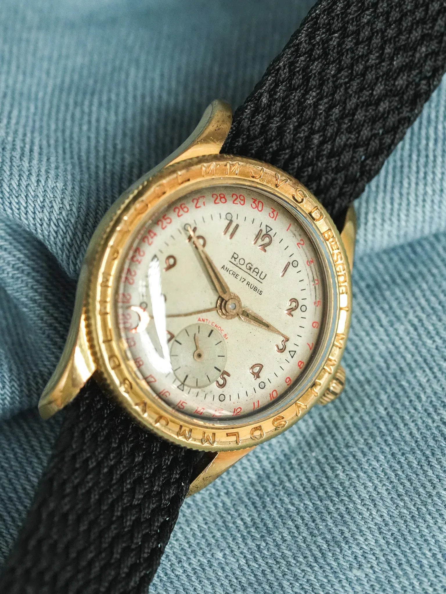 Rogau - Calengraphe Plaqué Or Patine - 1960s - Atelier Victor