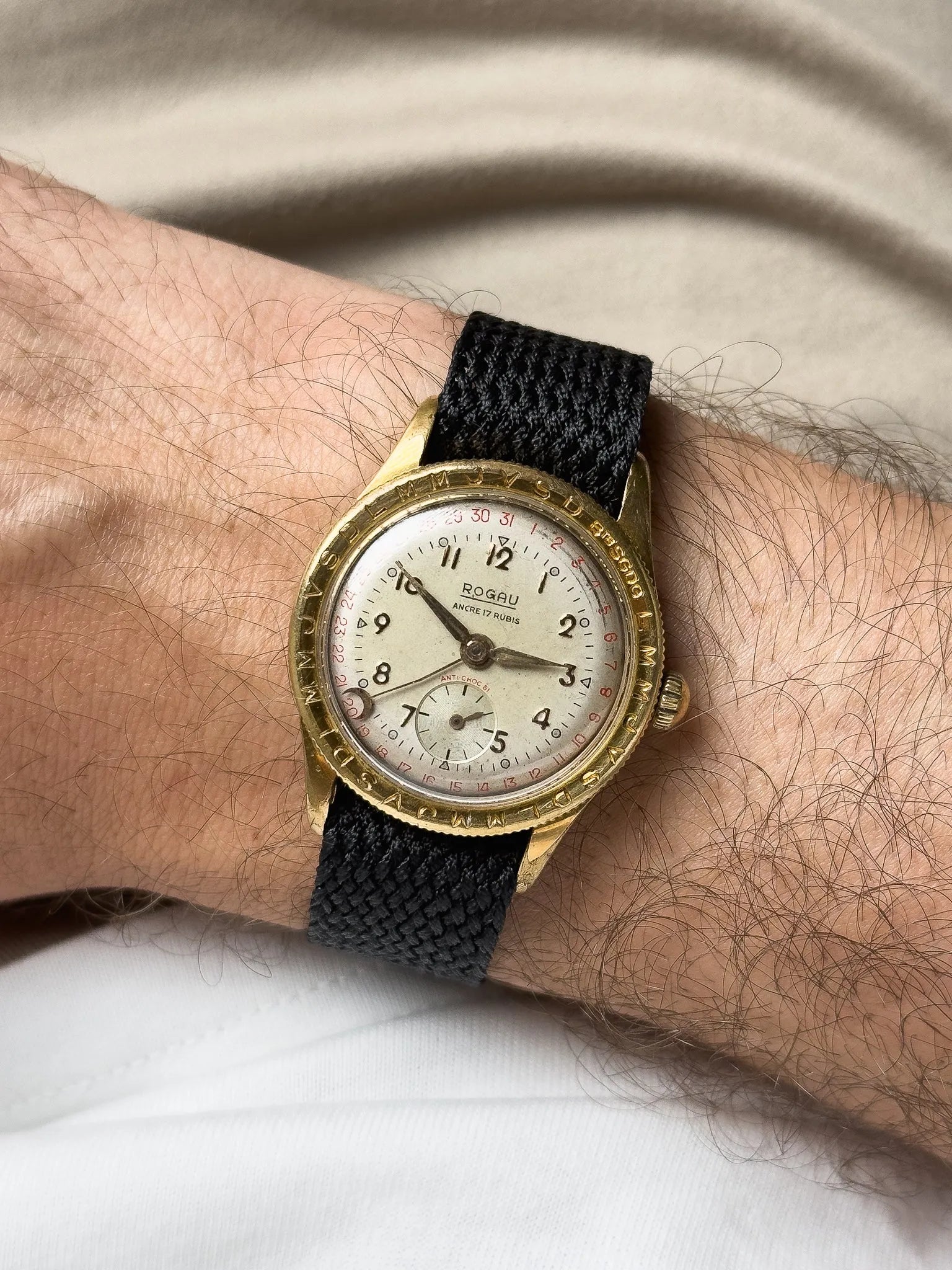 Rogau - Calengraphe Plaqué Or Patine - 1960s - Atelier Victor