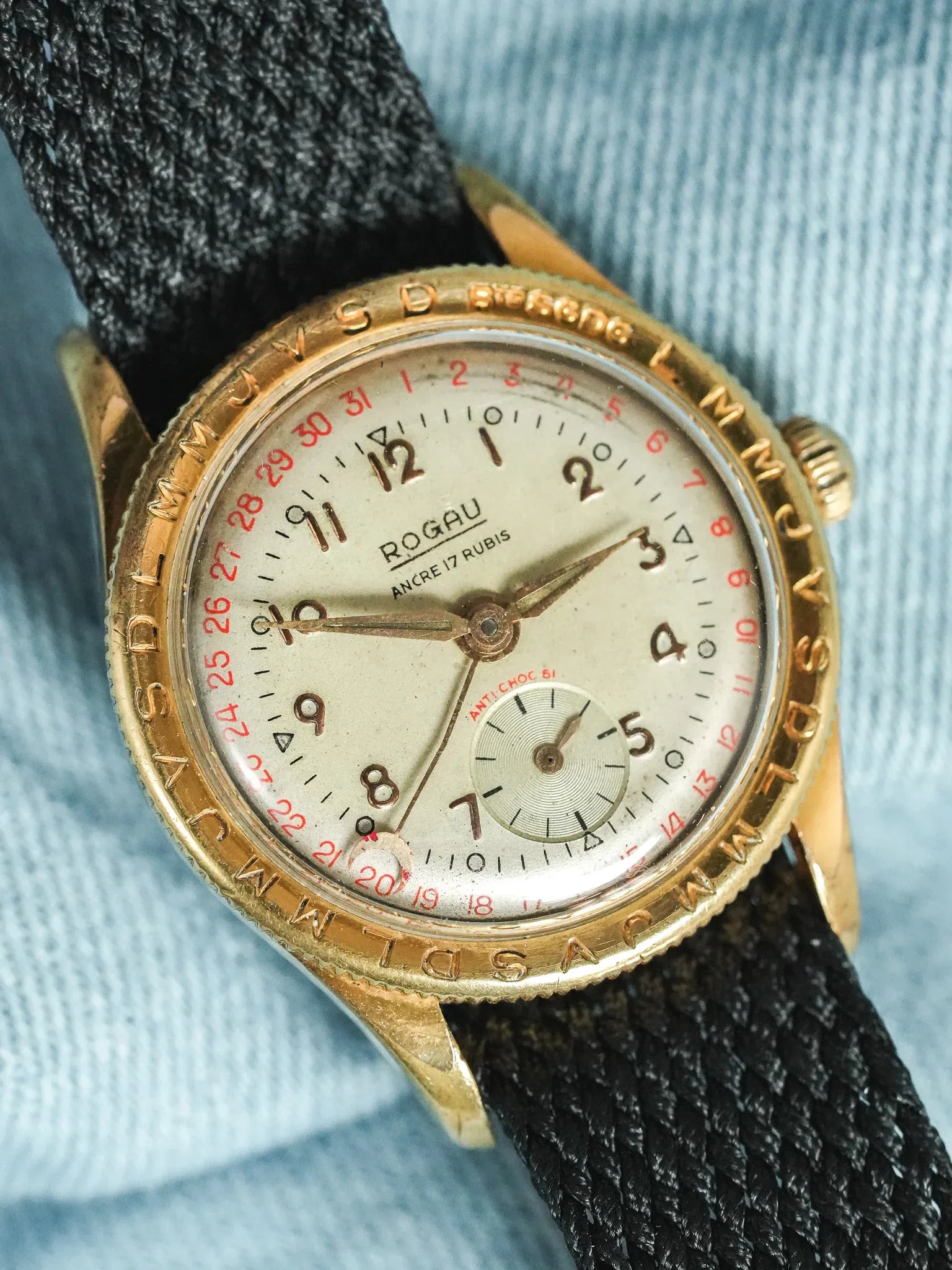 Rogau - Calengraphe Plaqué Or Patine - 1960s - Atelier Victor