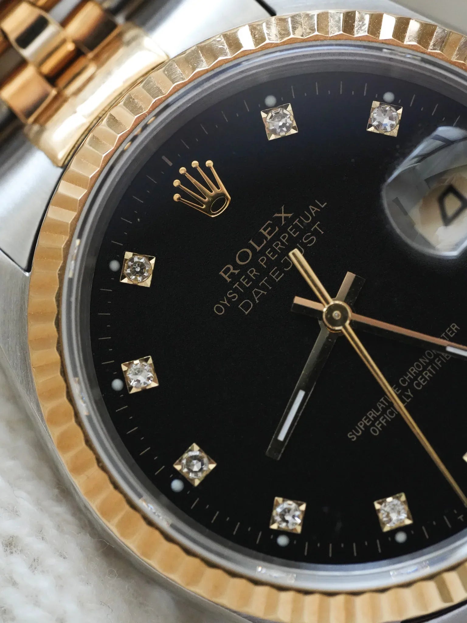 Rolex - Datejust 36mm 16233 Or Acier jubilee Cadran noir diamants - 1991 - Atelier Victor - Vintage  Shop