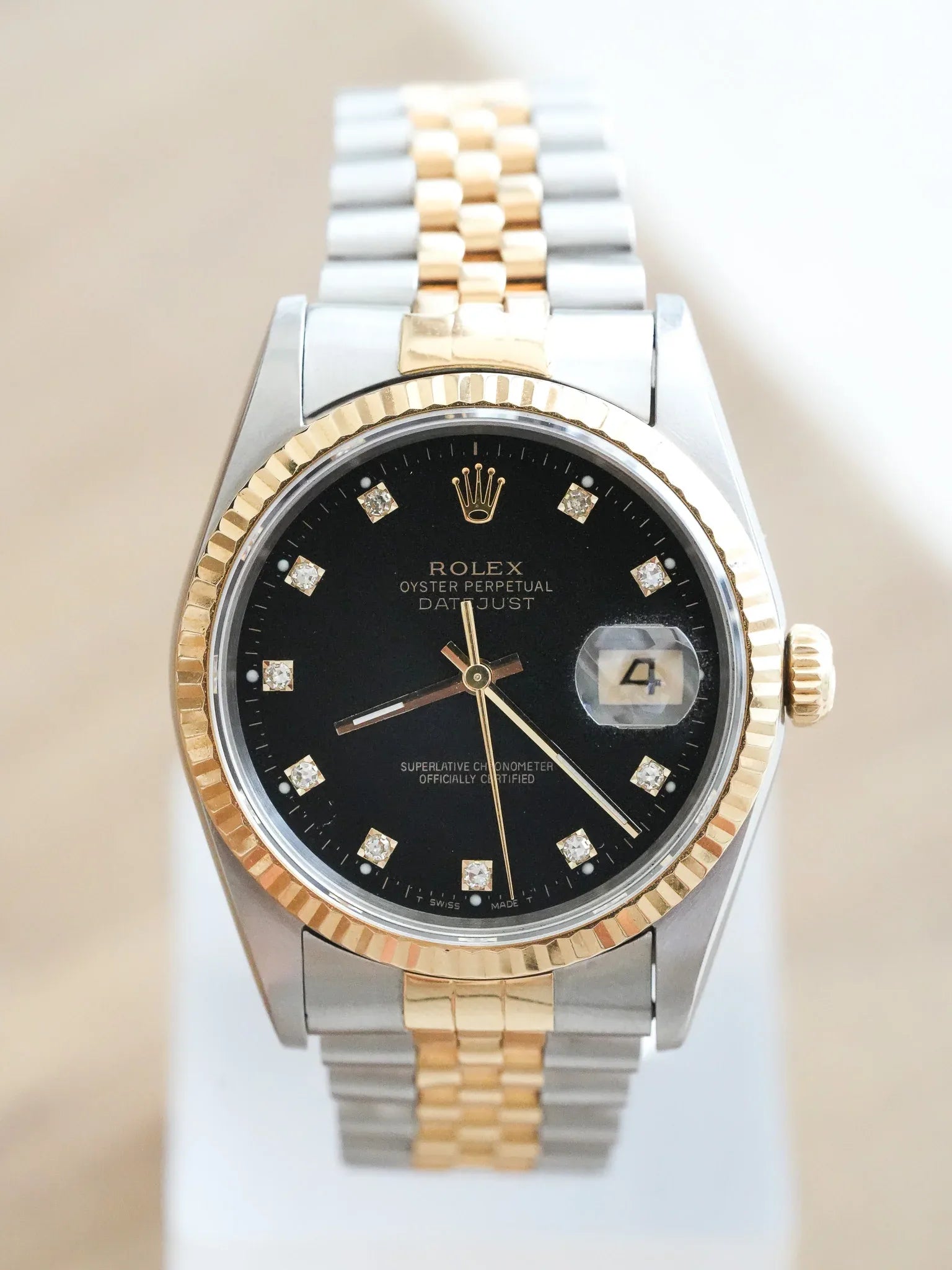 Rolex - Datejust 36mm 16233 Or Acier jubilee Cadran noir diamants - 1991 - Atelier Victor - Vintage  Shop