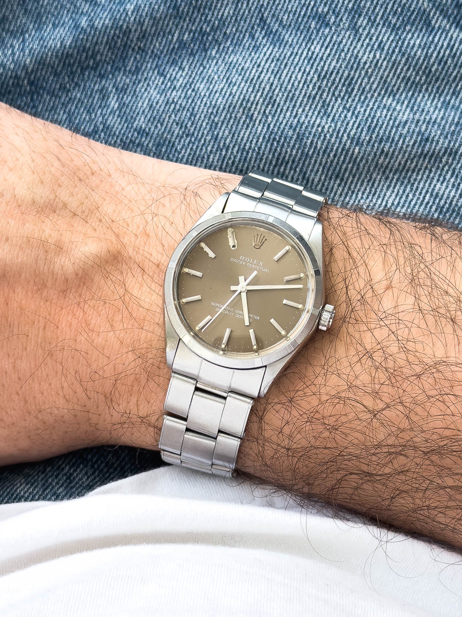 Rolex - Oyster Perpetual 1003 Moka COSC Engine Turned Bezel - 1966 - Atelier Victor Paris - Vintage Watch Shop Dubai