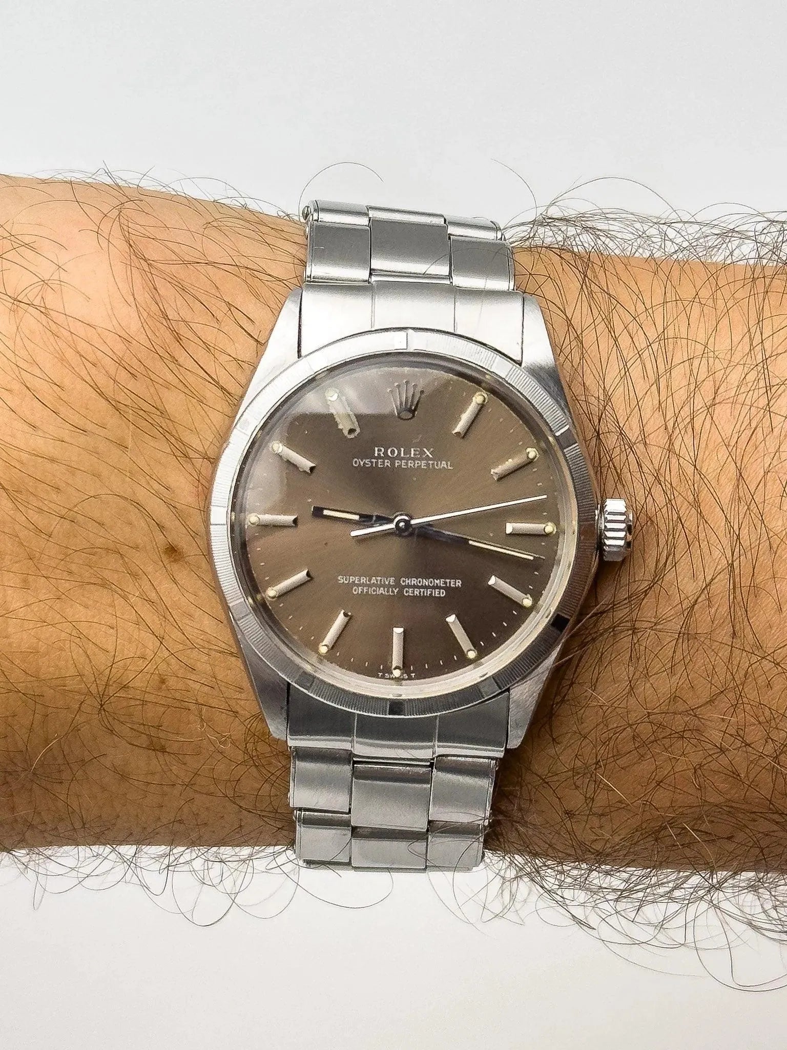 Rolex - Oyster Perpetual 1003 Moka COSC Engine Turned Bezel - 1966 - Atelier Victor Paris - Vintage Watch Shop Dubai