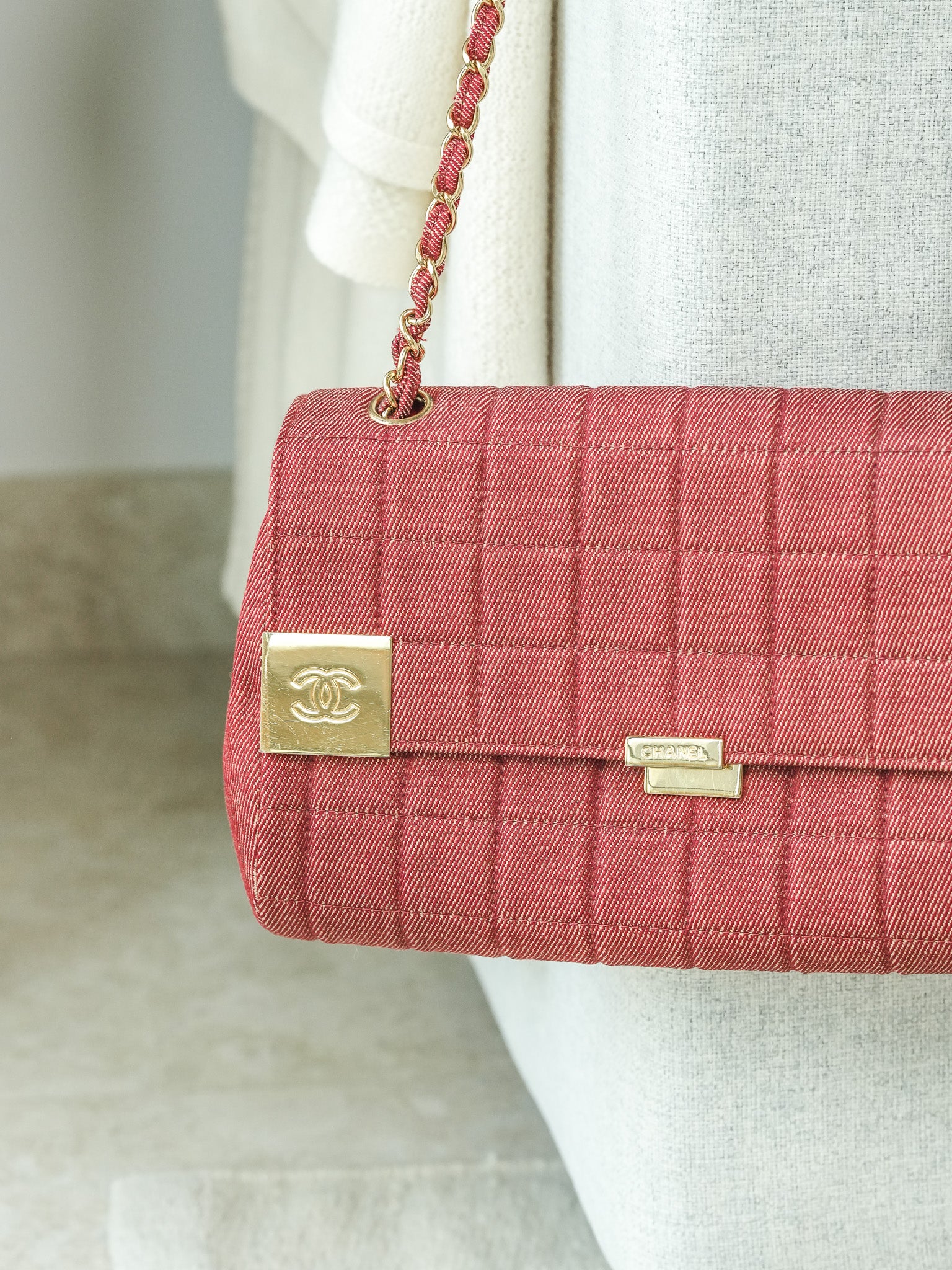 Sac à Main Chanel Vintage - Chocolate Bar Denim Rouge Femme (2002-2003)