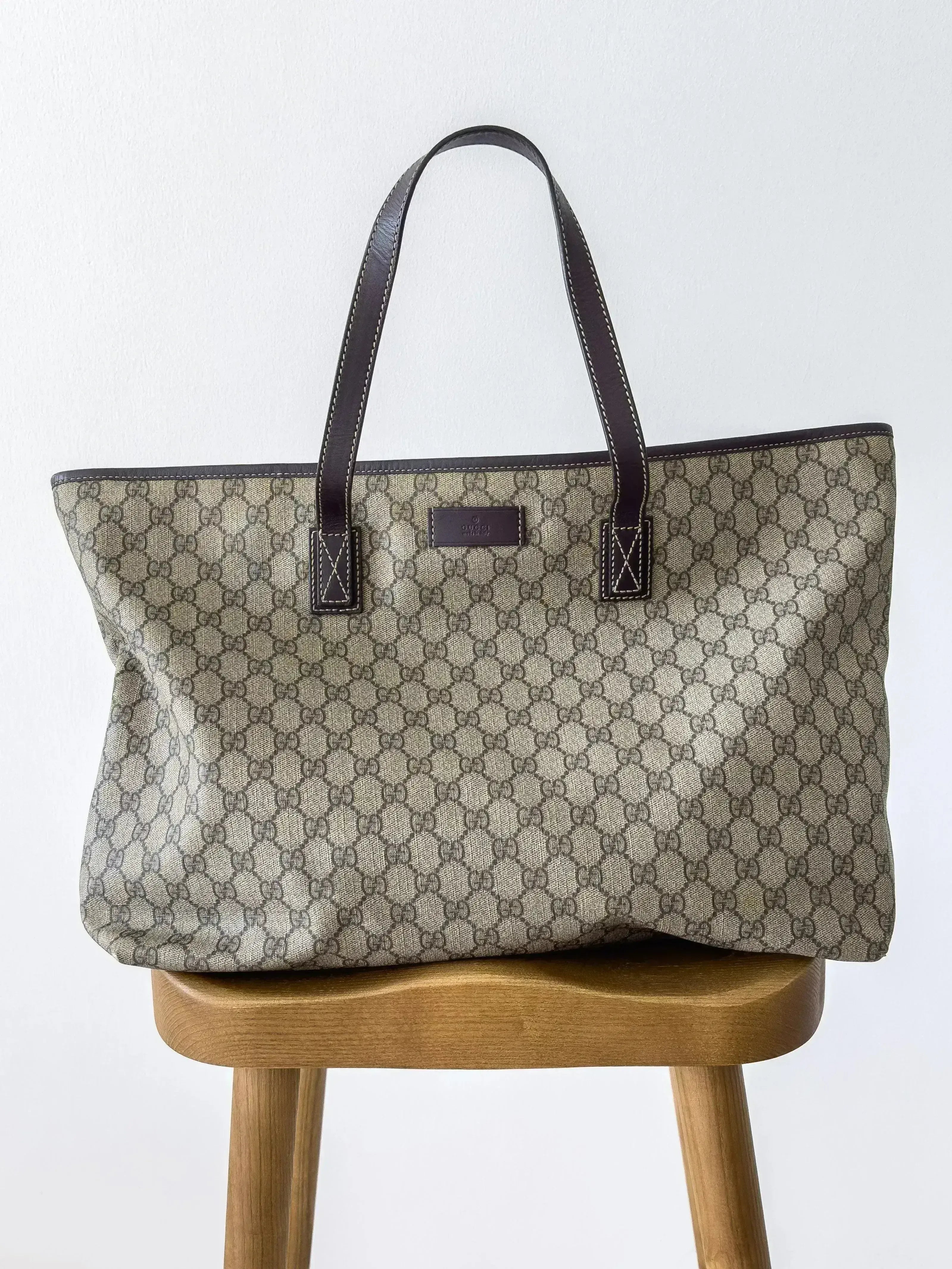 バッグ Gucci Vintage GG Supreme Tote Bag Vintage GG Supreme Beige Canvas & Leather Tote Bag | Atelier Victor
