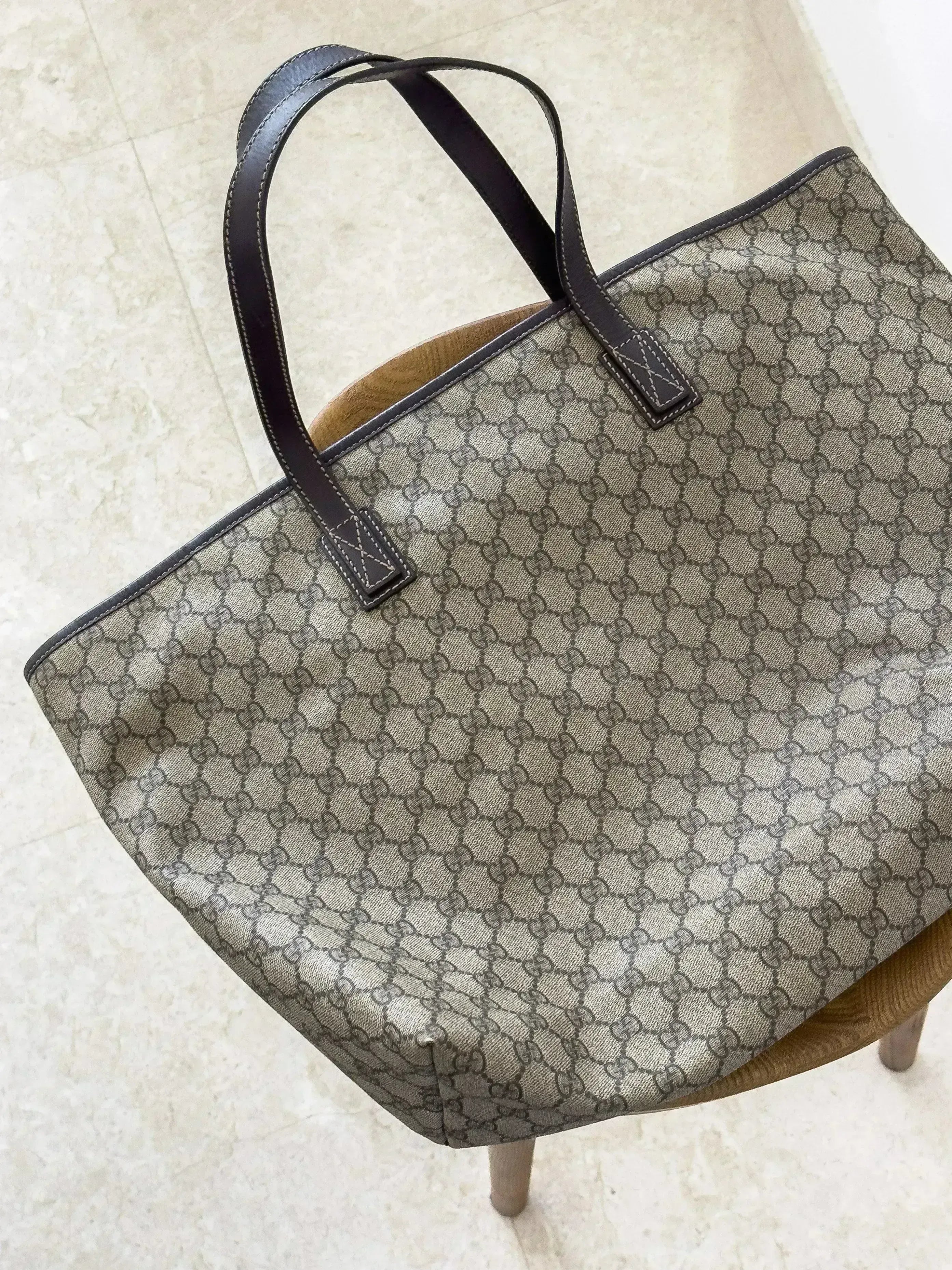 Vintage GG Supreme Beige Canvas & Leather Tote Bag | Atelier Victor