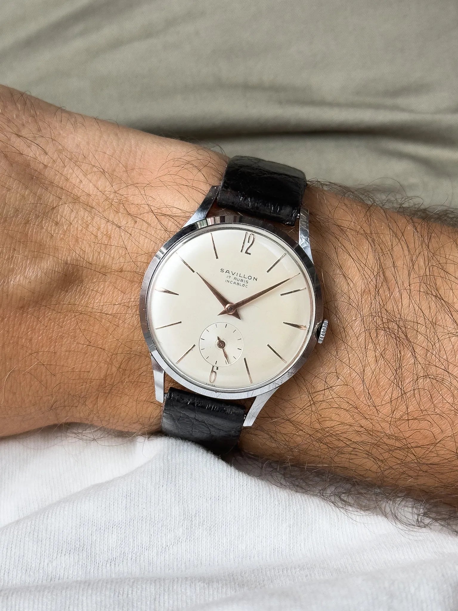 Savillon - Montre habillée acier index or rose petite seconde - 1970s - Atelier Victor - Vintage  Shop