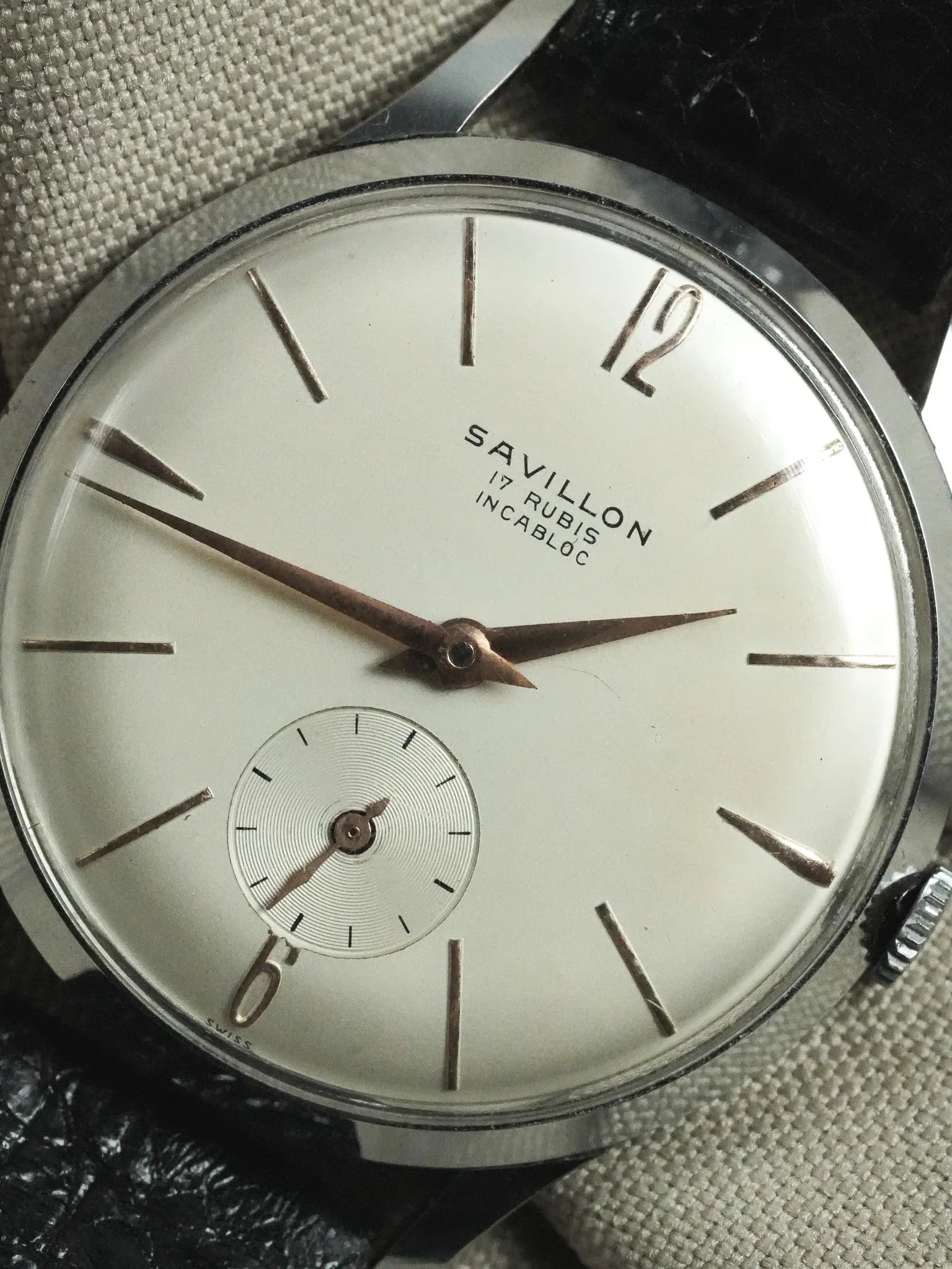 Savillon - Montre habillée acier index or rose petite seconde - 1970s - Atelier Victor - Vintage  Shop