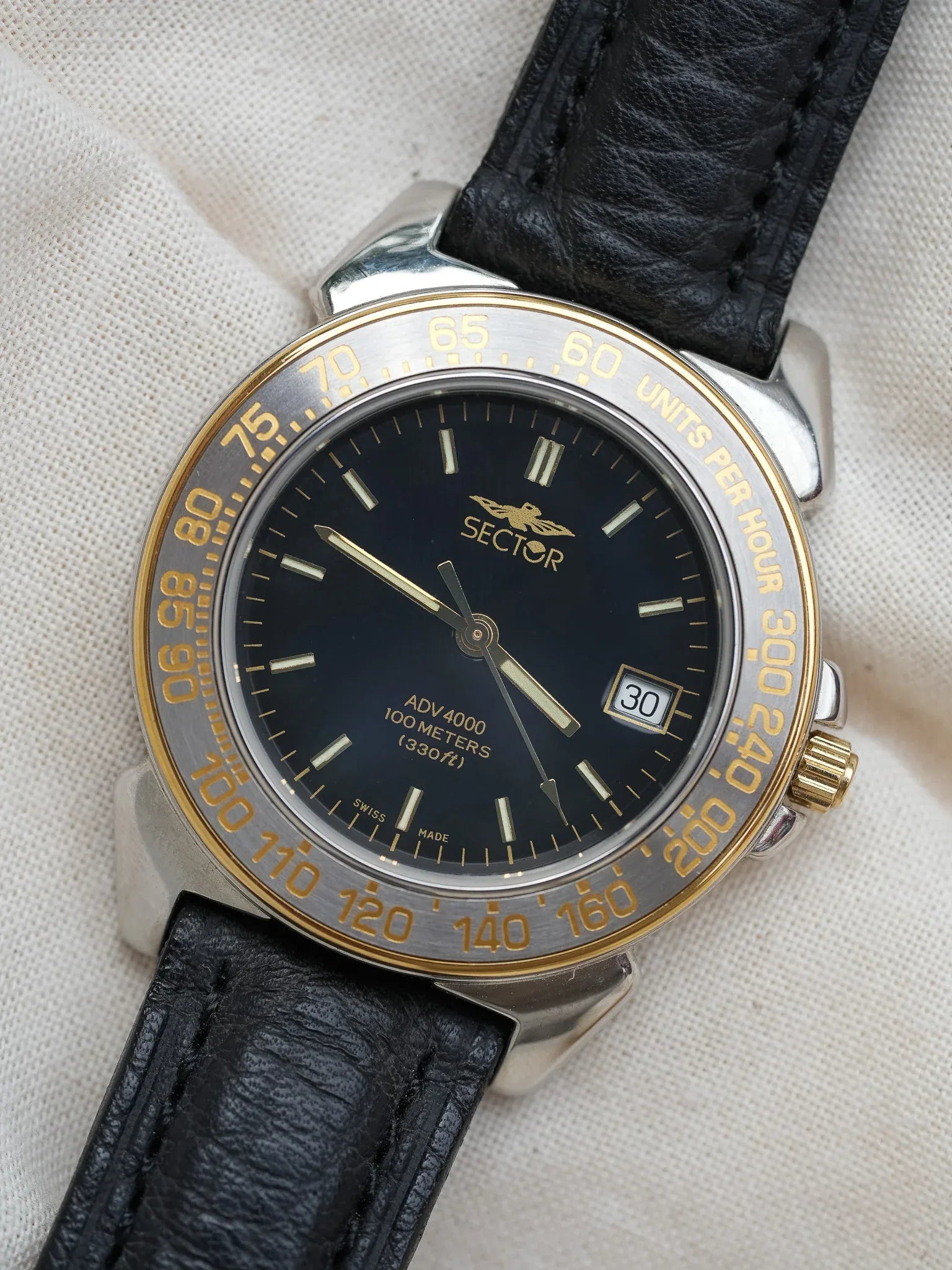 Sector - Scarab Acier Or Cadran Noir - NOS - 1980s - Atelier Victor - Vintage  Shop
